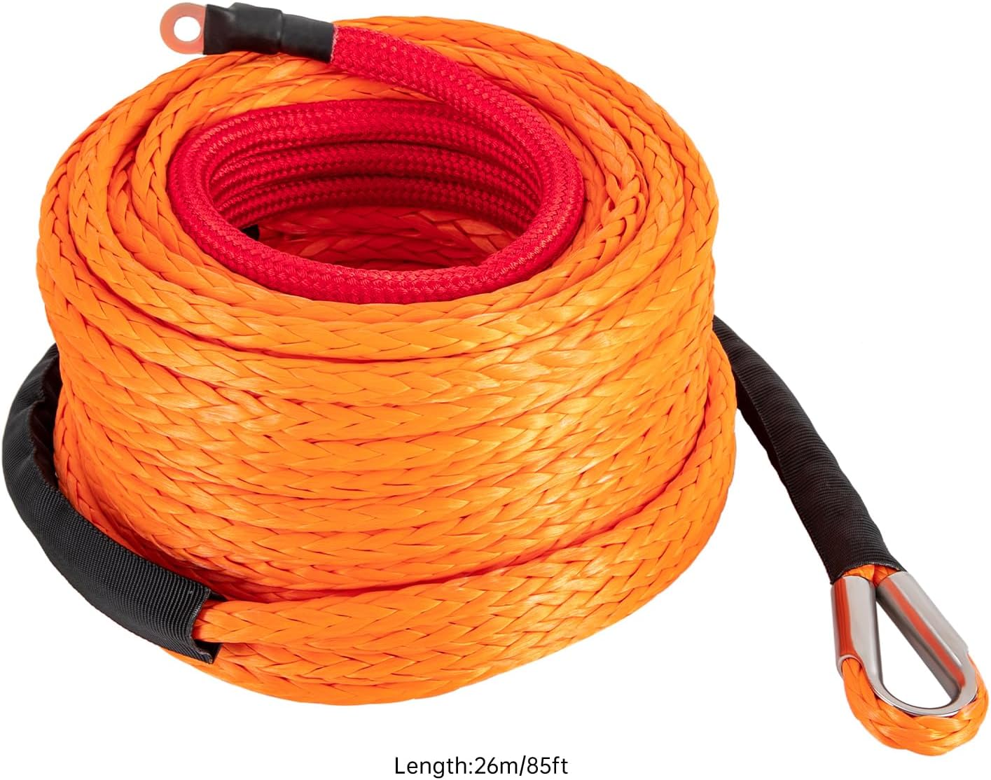 3/8" x 100ft Synthetic Winch Rope 23809 Ibs Heavy Duty Winch Line Cable Kit with Protective Sleeve and Steel Winch Hook Fairleads for ATV UTV SUV 4WD Off Road Vehicle (Without Rope Guide, Orange)