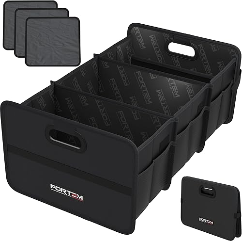 FORTEM Organizador de maletero de automóvil, organizador plegable de dos compartimentos, almacenamiento plegable para SUV y camión para accesorios
