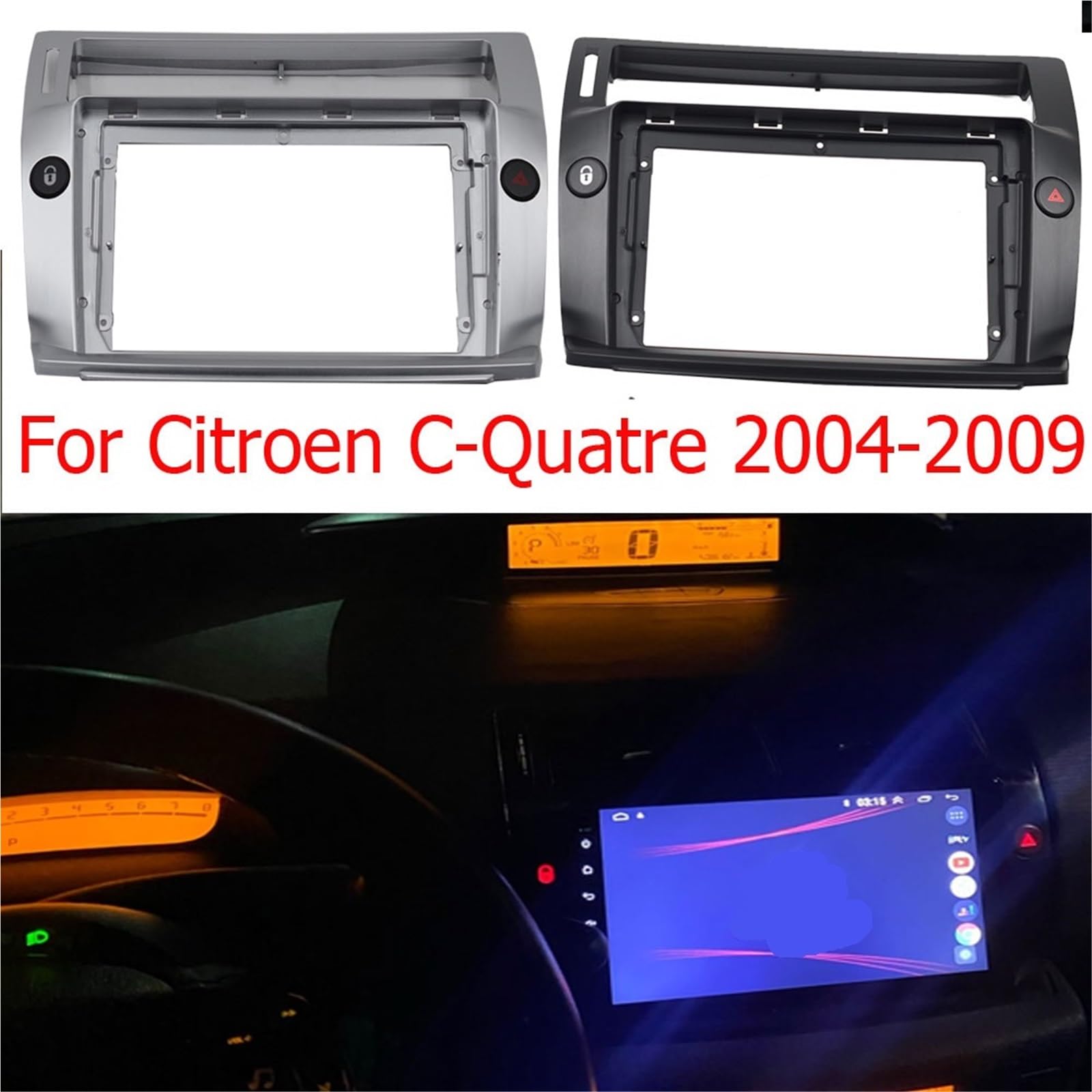 Samochodowe ramki montażowe Pasuje do Citroena C4 Quatre 9 cali 2 Din Radio samochodowe Stereo Audio Płyta czołowa Rama Panel odtwarzacza Zestaw montażowy na desce rozdzielczej
