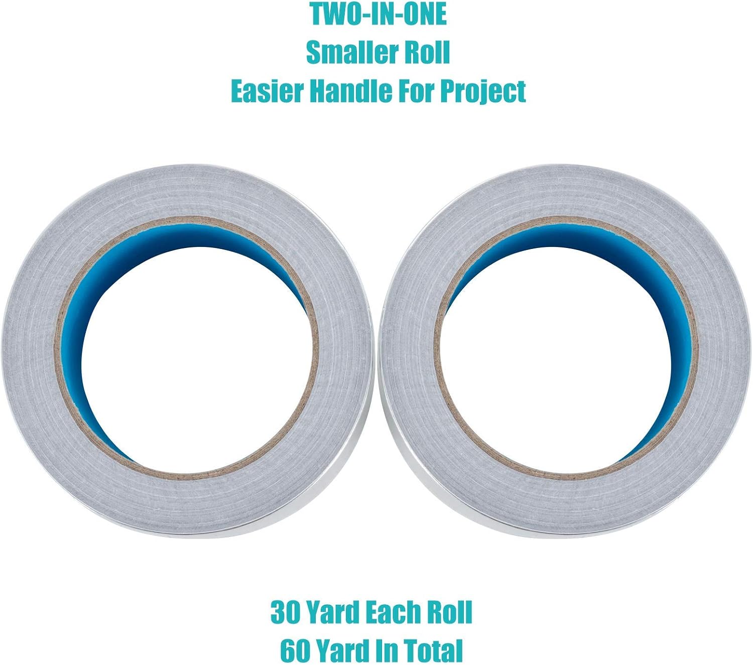 3.6 mil Foil 3.6 mil Backing -Thicker- Sticky Aluminum Metal Duct Tape HVAC Duct Tape 2 inch x 60 Yards(183 Feet)-2 Roll x 30 Yards for Easy Handle