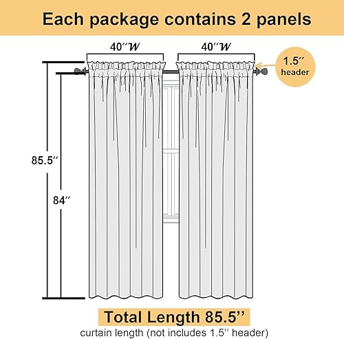 Miniatura 5 de Lecloud Juego de paneles de cortina transparentes de 84 pulgadas de largo cortinas de gasa sólida filtrantes de luz cortinas de tratamiento de