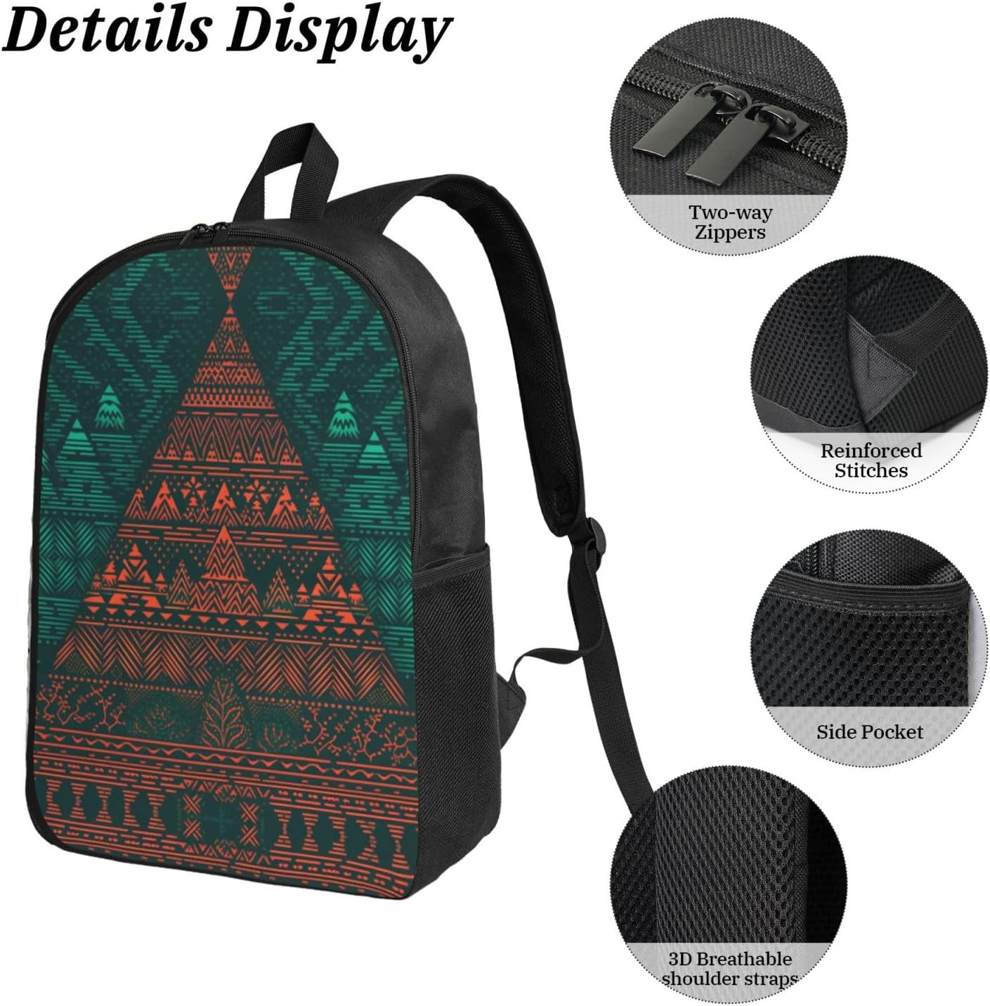 Unique Lines Backpack Set 3 PCS - 17 Inch Laptop Backpack with Lunch Bag, Waterproof Daypack Insulated Lunch Box Large Capacity Coin Pouch Personalized Gift image 5