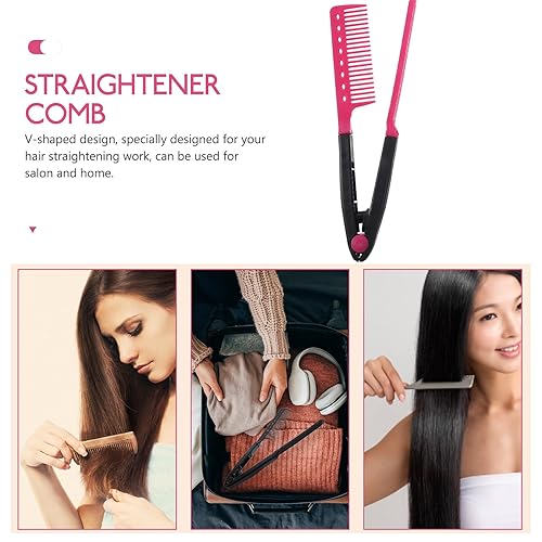 Miniatura 6 de Peine alisador de cabello en forma de V, peine de hierro plano multifuncional para uso en salón y hogar, 9.05 pulgadas, color aleatorio