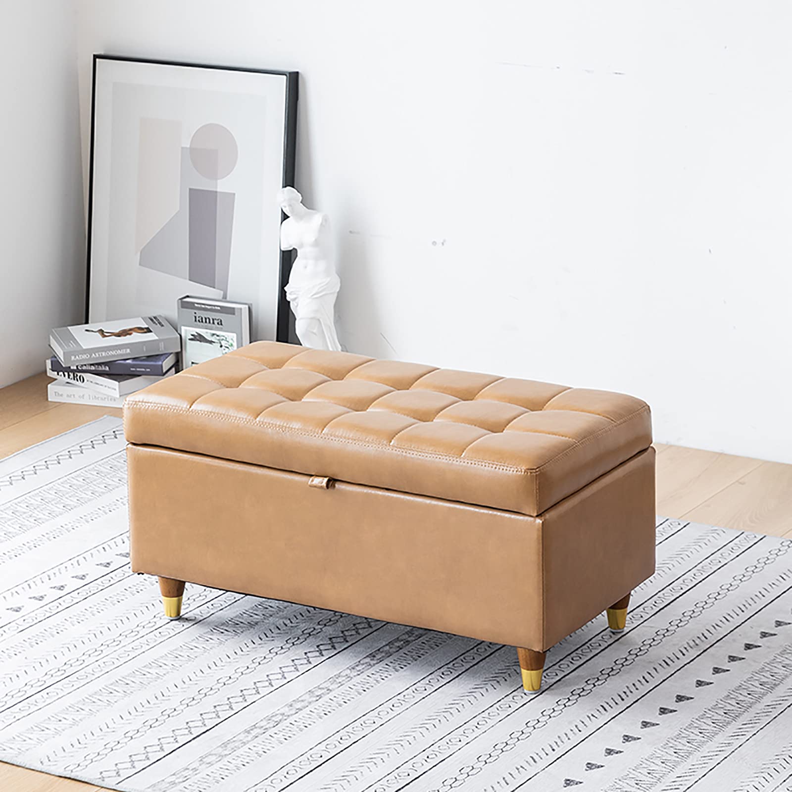 RTYHN Banc à Faux Cuir Salon Banc de Rangement Chambre Banc Bout de Lit Rembourrée Entrée Banc à Chaussures avec Espace de Rangement Banc Pouf