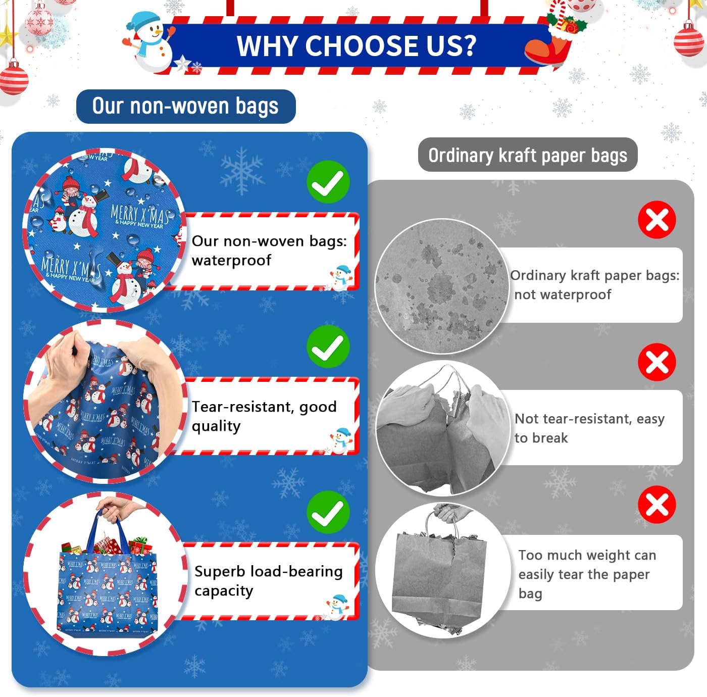 8Pack Reusable Christmas Tote Bags - Large Xmas Gift Bags with Handles, 12.4"9.7"6.8" for Presents & Parties image 4