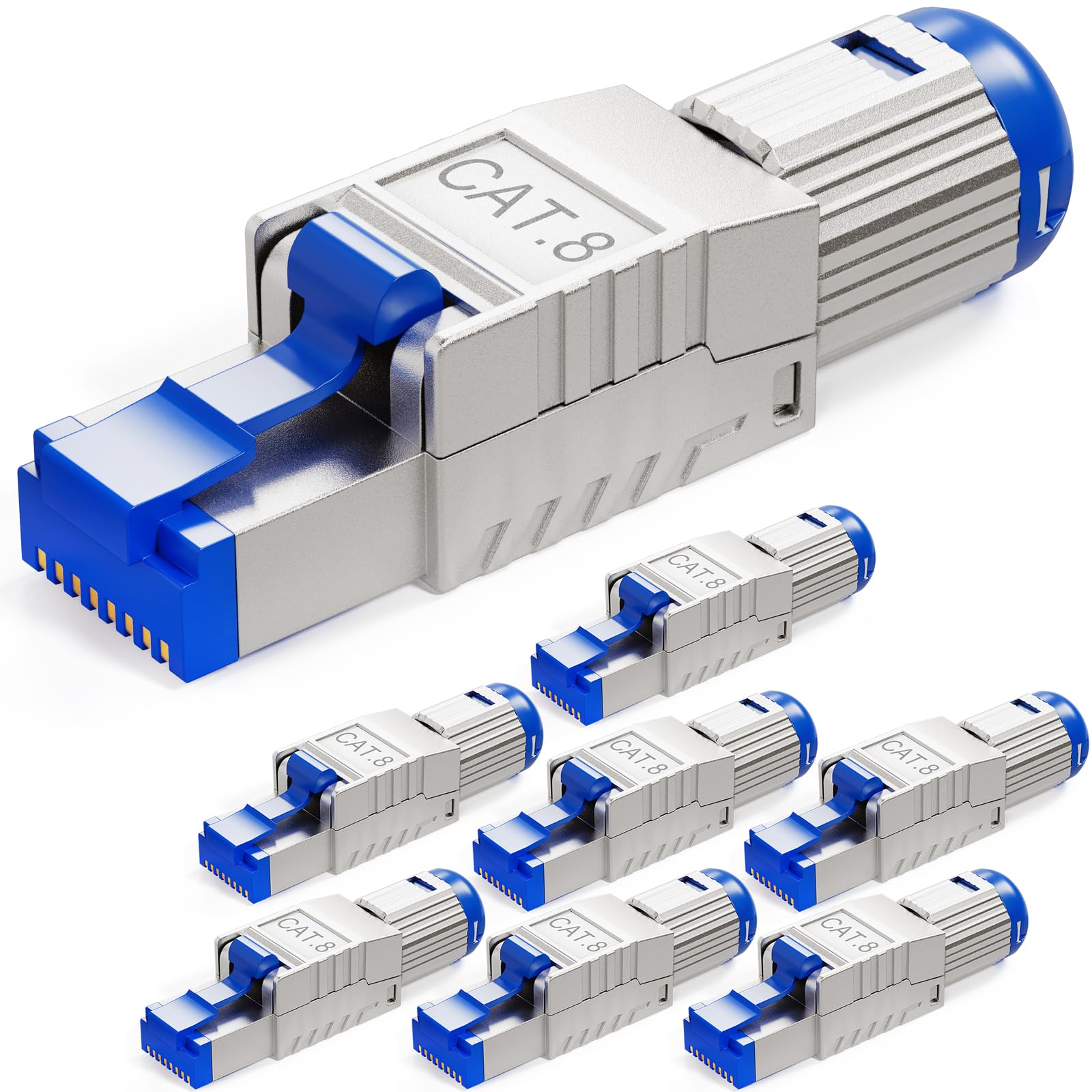 HB-DIGITAL Lot de 8 connecteurs CAT 8 RJ45 pour câble de pose Ethernet LAN rigide – Montage sans outil STP entièrement blindé avec contacts plaqués or 50 µ Connecteur haute vitesse 40 Gbit/s