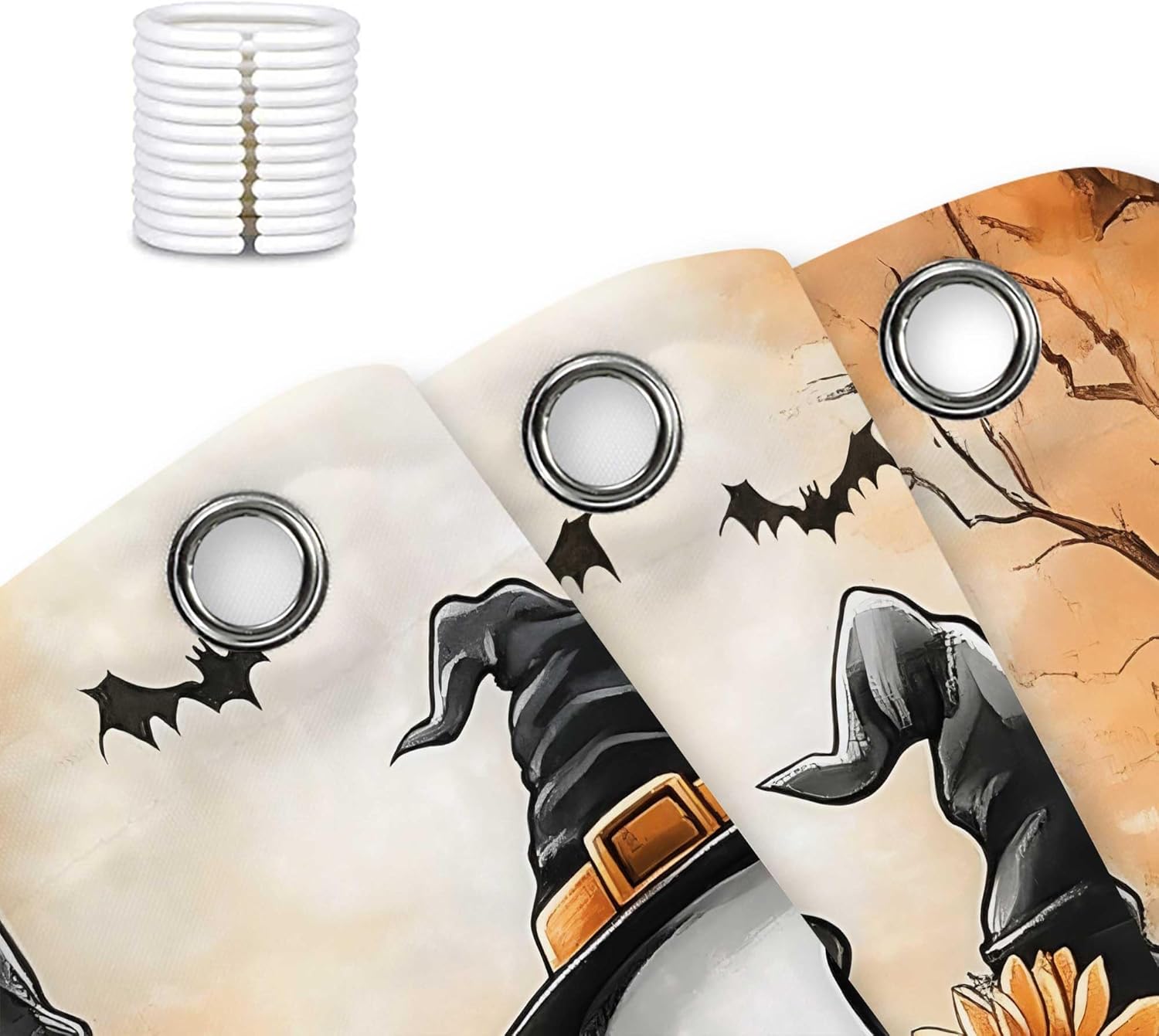 Halloween Shower Curtain Cute Funny Ghost Pumpkin in Flower Shower Curtains Fall Rustic Watercolor Autumn Bathroom Bathtubs Decor Set with Hooks 69x75 Inch