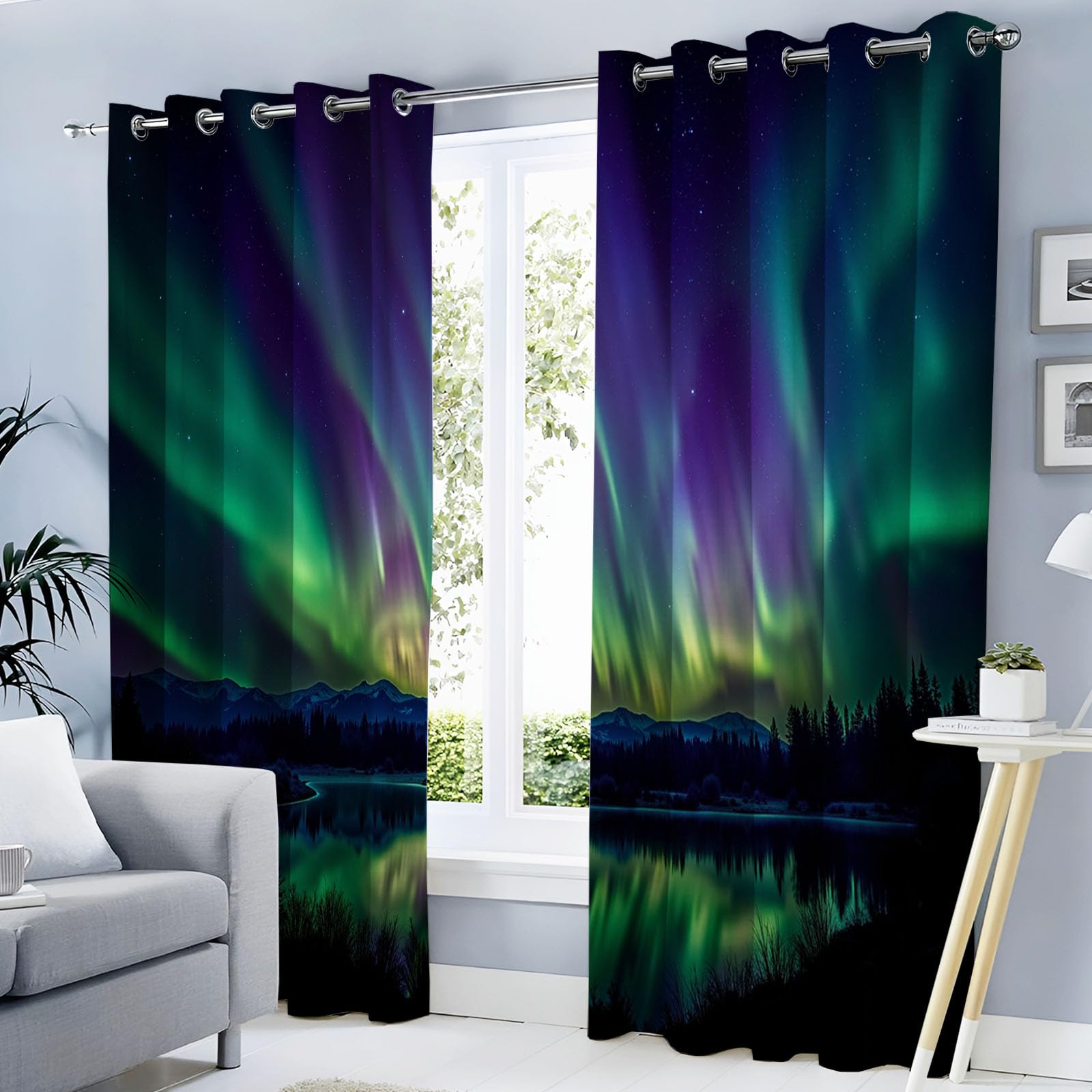 Rideaux salon aurores boréales pour ambiance de chambre fantastique