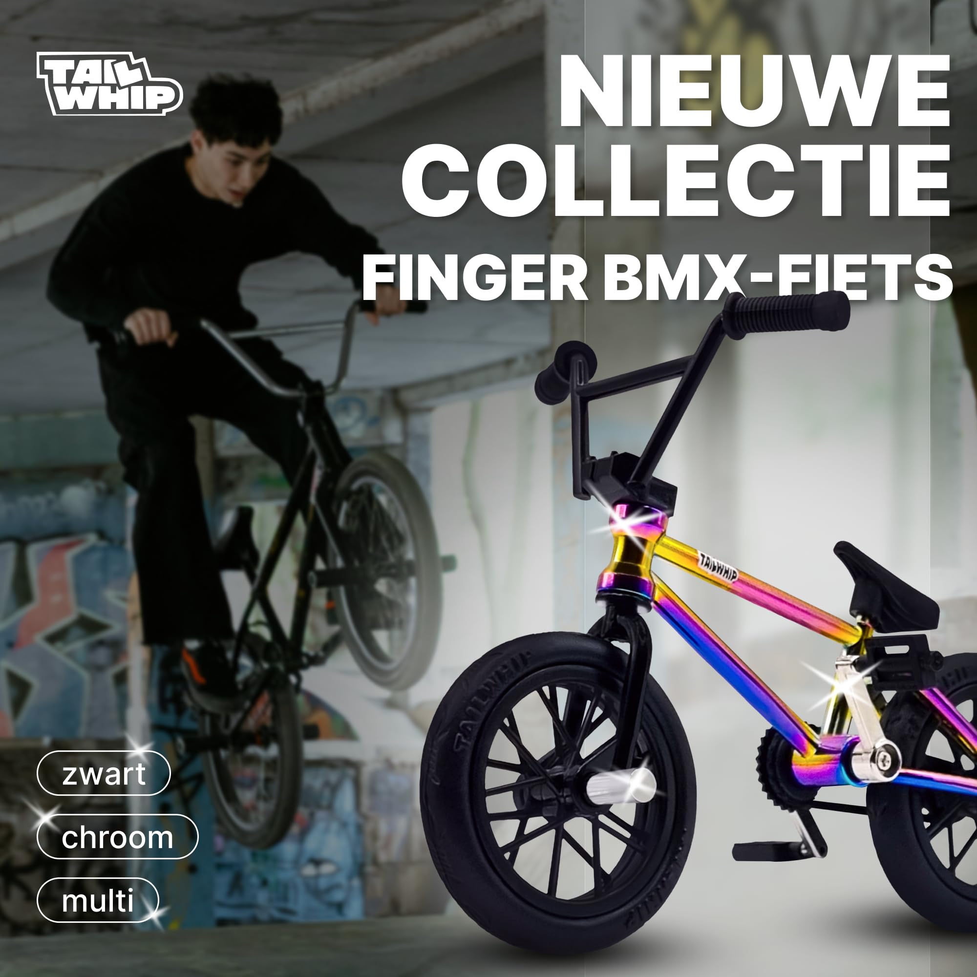 TAILWHIP Finger BMX Mini Jouet de vélo avec roulements à Billes en métal véritable(6X), Finger Bike en Alliage pour des Figures Cool, idéal pour Le Skatepark et Compatible avec Les Skateboards, Black