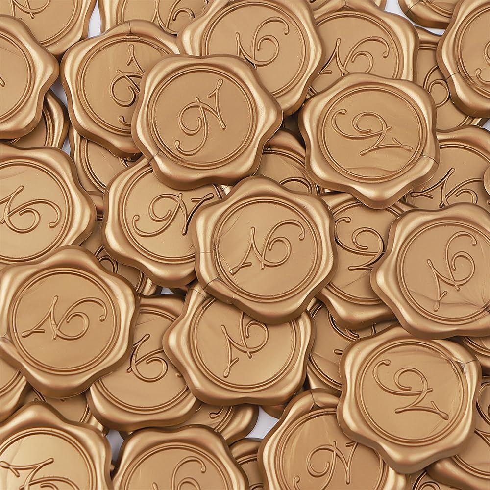 Aiviman 25pcs Initial Wax Seal Stickers, Alphabet Letter N Gold Self Adhesive Envelope Seal Stickers,Great for Gift Wrapping,Wedding Invitation,Valentine's Day,Birthday,Xmas Decor