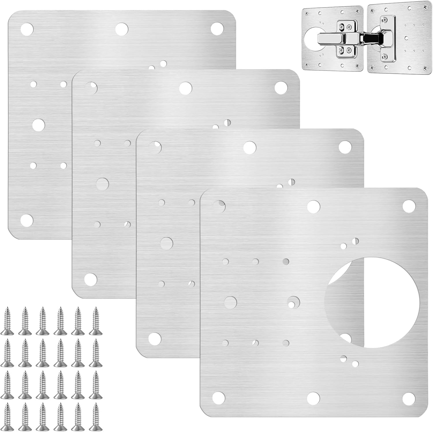 Cabinet Hinge Repair Plate Kit (4 Pcs) with Screws | Stainless Steel Hinge Mounting Plate for Wardrobe Cupboard Door | Fix Stripped Holes | Universal Fit Furniture Hardware-image-19