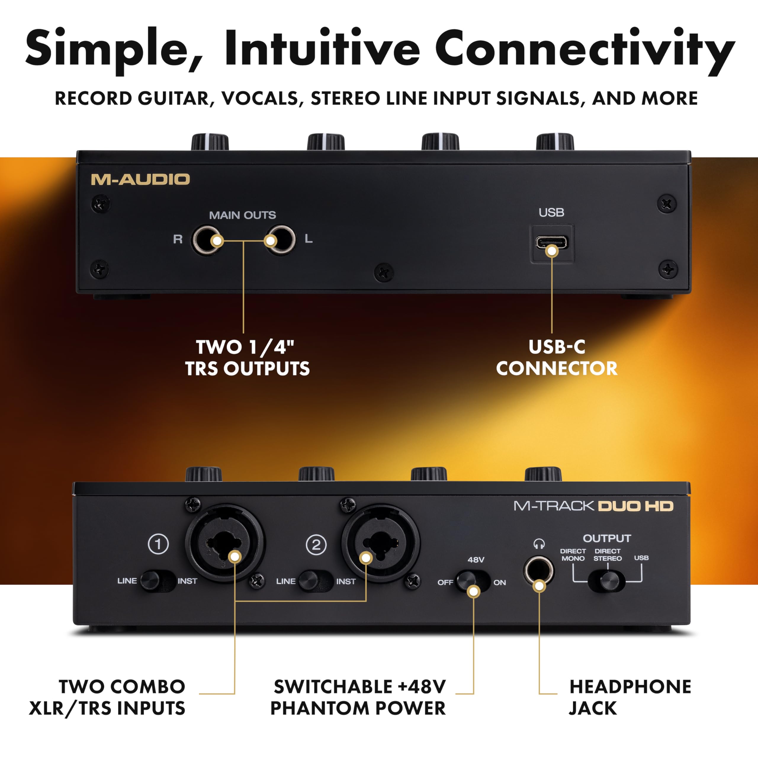M-AUDIO M-Track Duo HD Audio Interface 24bit 192kHz for Recording Streaming, Podcasting with USB-C, 2 XLR TRS Inputs - Image 4