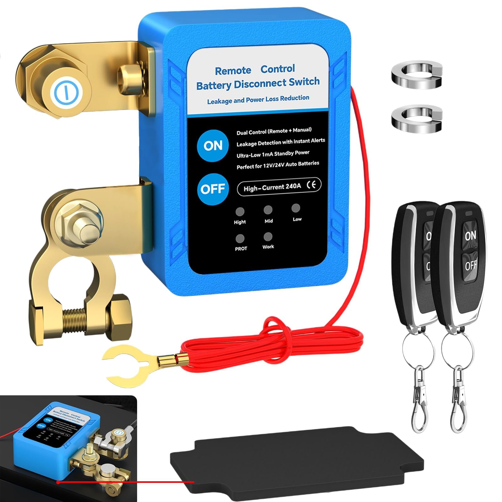 Kill Switch for Car, 12V 240A Remote Battery Disconnect Switch Smart Voltage Kill Switchs, Car Kill Switch Anti Theft, Prevent Battery Drain, Truck, RV