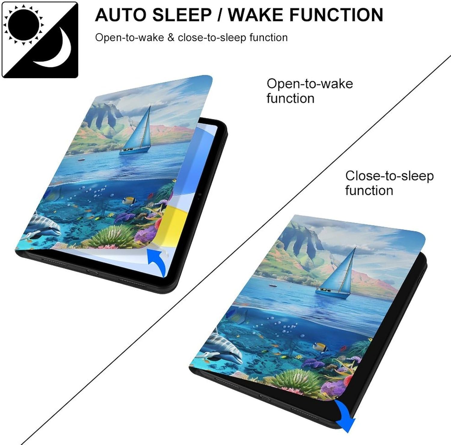 Hawaiian Life Sea Fish Printed Case Trifold Stand Protective Cover Compatible with iPad 10代 (10.9in)