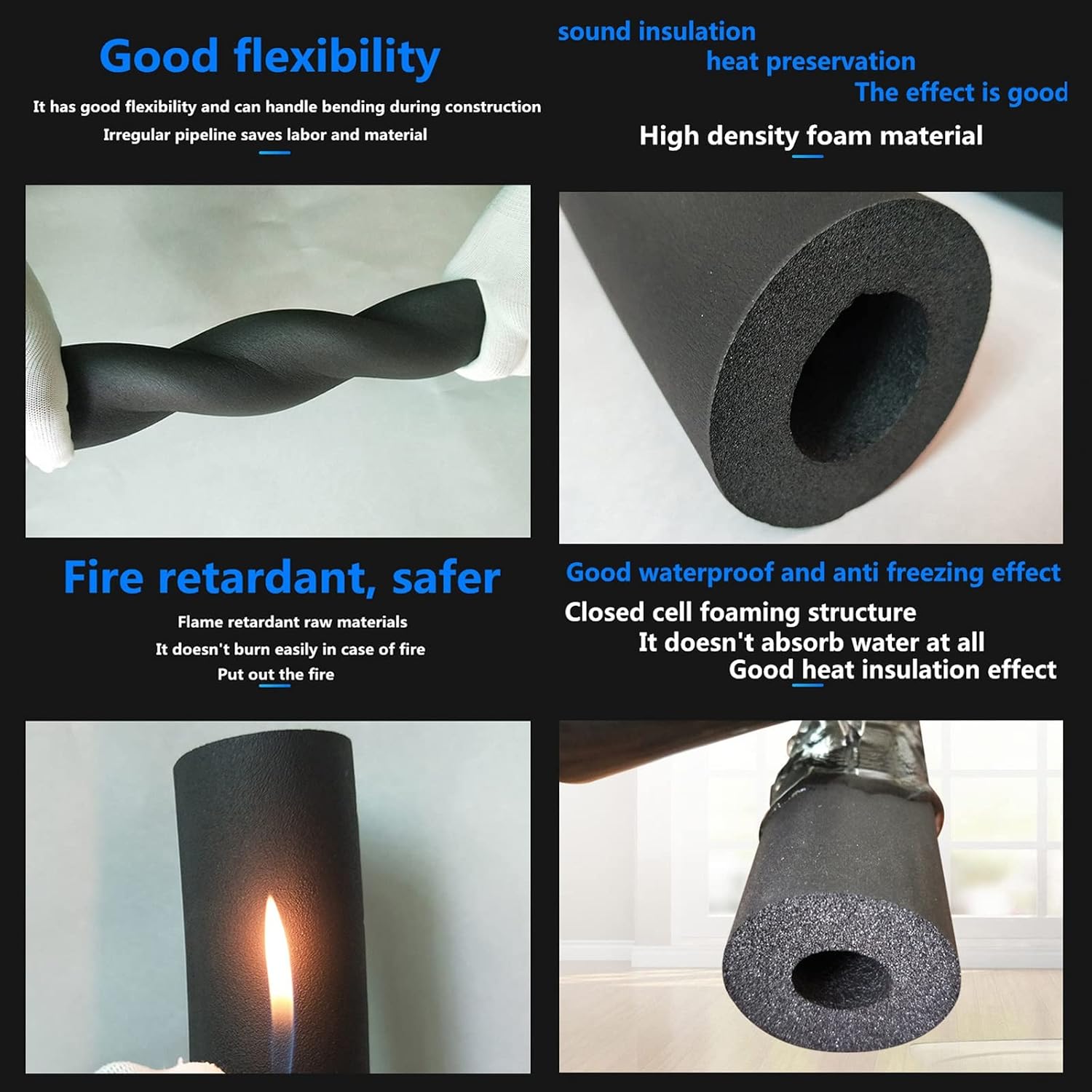 Retardant Insulation Pipe Foam Tube Waterproof Hose ID 22/27/34/43/48/60/76/89/110mm Rubber Tubing Flexible Heat Preservation Anti-Freeze For Water Pipes, Air Conditioner ( Color : 5pcs , Size : THK30