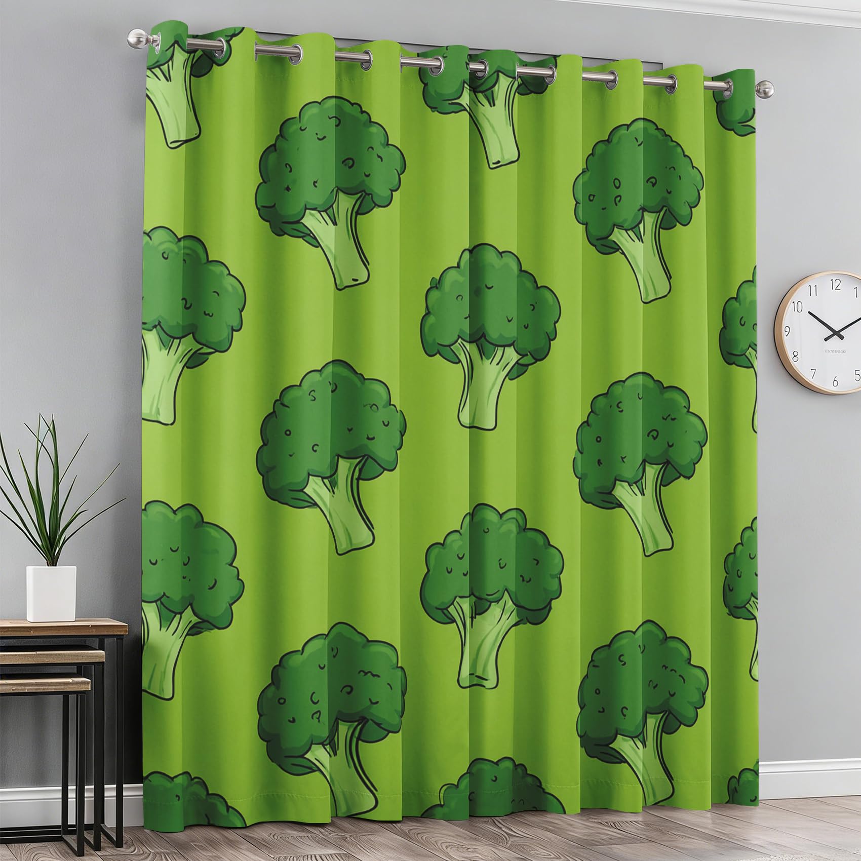 Generisch Blickdichte Vorhänge Brokkoli, Verdunklungsvorhänge Brokkoli Grün Gemüse Gardinen mit Ösen, Vorhang Wohnzimmer Schlafzimmer Fenster Deko, H220 x B140 cm 2er Set