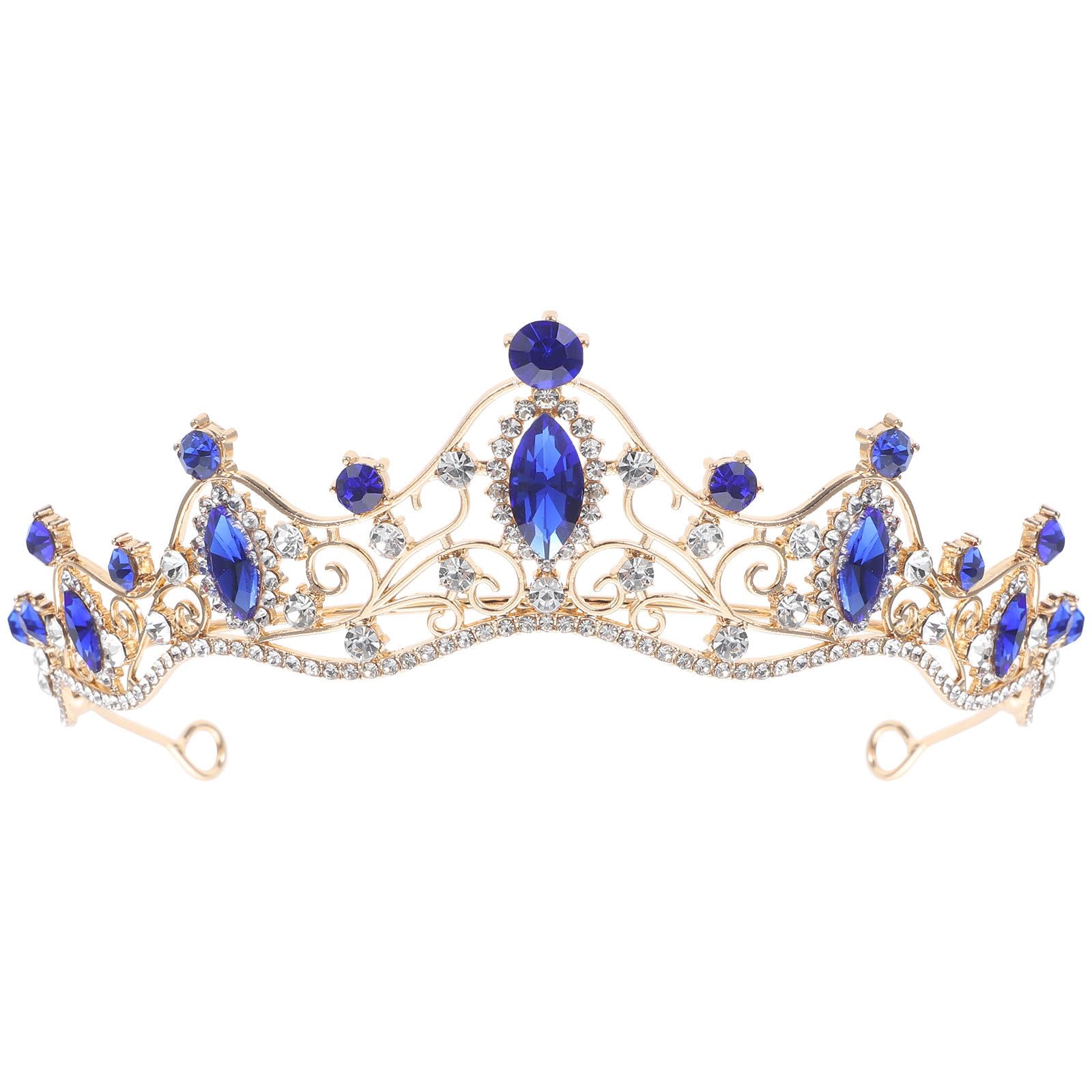 FOMIYES Barock Krone Tiara FüR Damen - Handgefertigte Brautkrone Mit Blauen Steinen, Ideal FüR Hochzeit, Geburtstag, Party, AuffüHrung