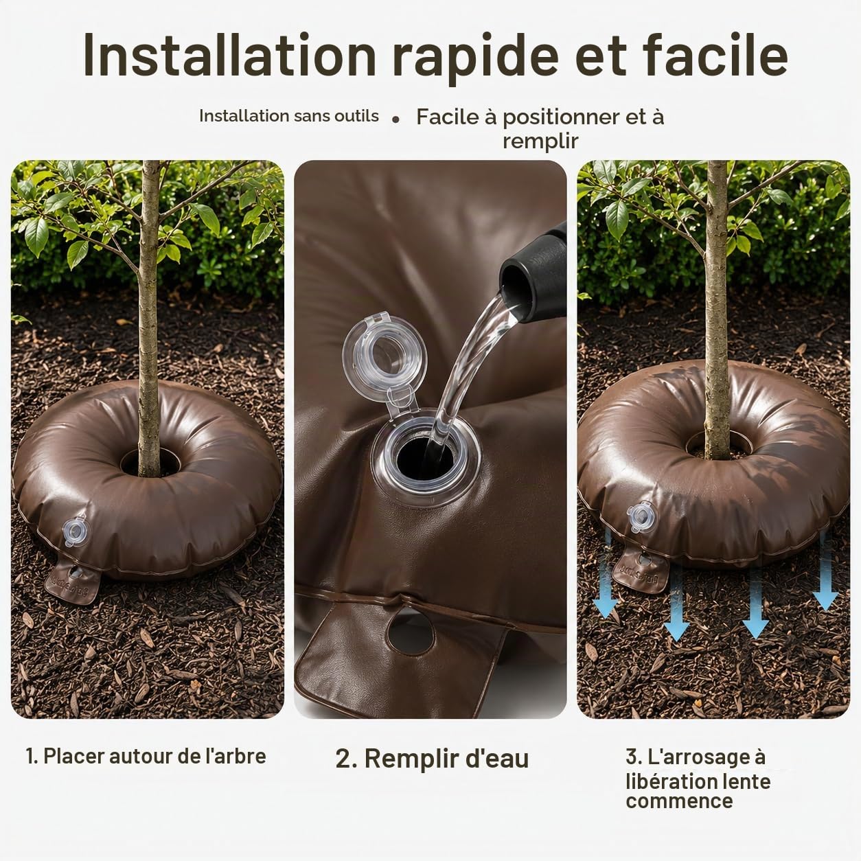 IRSTBL - Lot de 4 anneaux d'arrosage pour arbres – Sacs d'irrigation à libération lente de 56,78 l – 5 à 8 heures d'arrosage en profondeur pour arbres et arbustes – Comprend des gants de jardinage