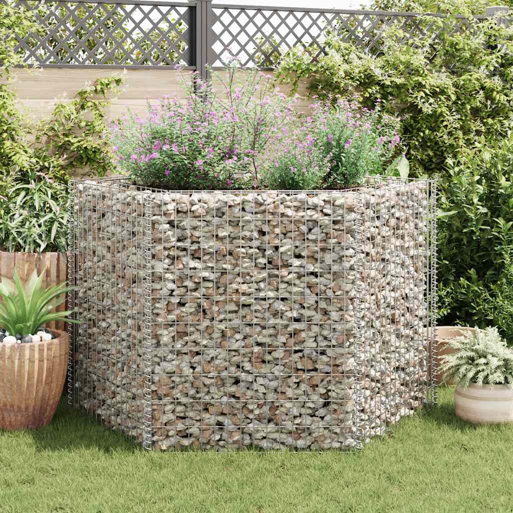 Sechseckiges Gabionen-Hochbeet 160x140x100 cm, robuster Steinkorb aus verzinktem Stahl für Garten und Hof, stabiles Drahtgitter-Blumenbeet als Beeteinfassung