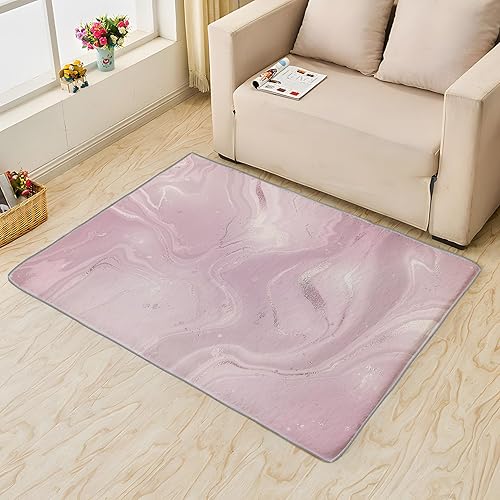 Miniatura 2 de Alfombra de mármol de 3 x 5 pies, color lavanda, para dormitorio, sala de estar, entrada, lavable a máquina, moderna con patrón abstracto, alfombra