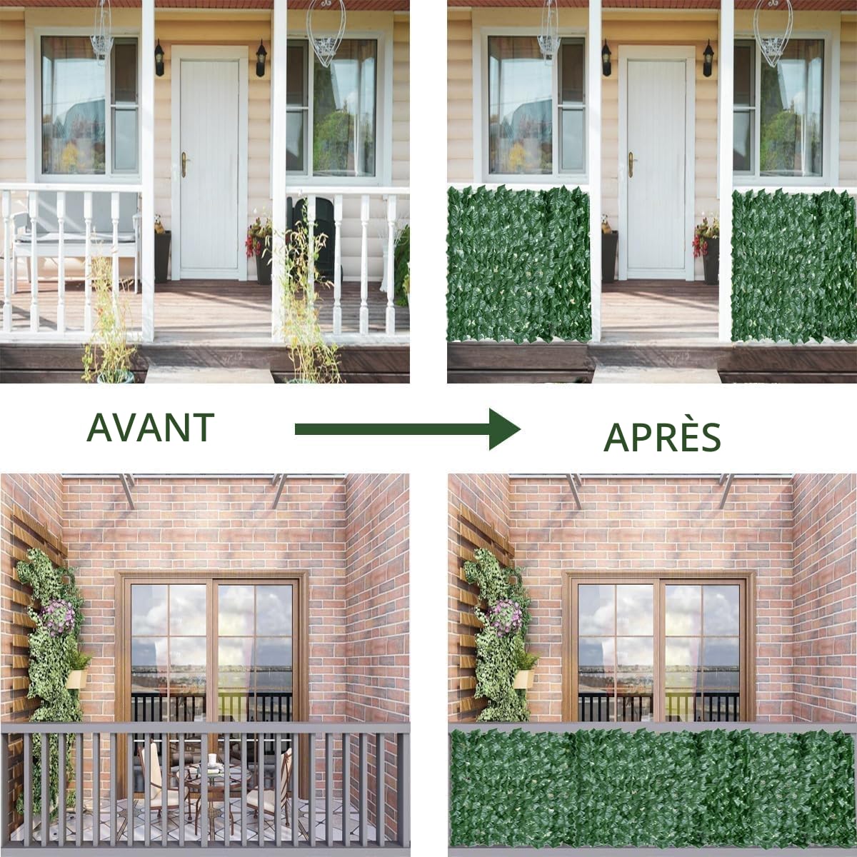 Clôture décorative de lierre artificiel, rouleau de haie artificielle 3 m x 1,5 m, clôture d'intimité, treillis de feuilles pour balcon, décoration murale extérieure
