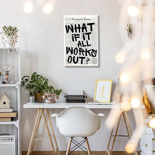 Miniatura 5 de Arte de pared de periódico retro en blanco y negro con texto en inglés What If It All Workout con cita positiva, impresión en lienzo de apartamento,
