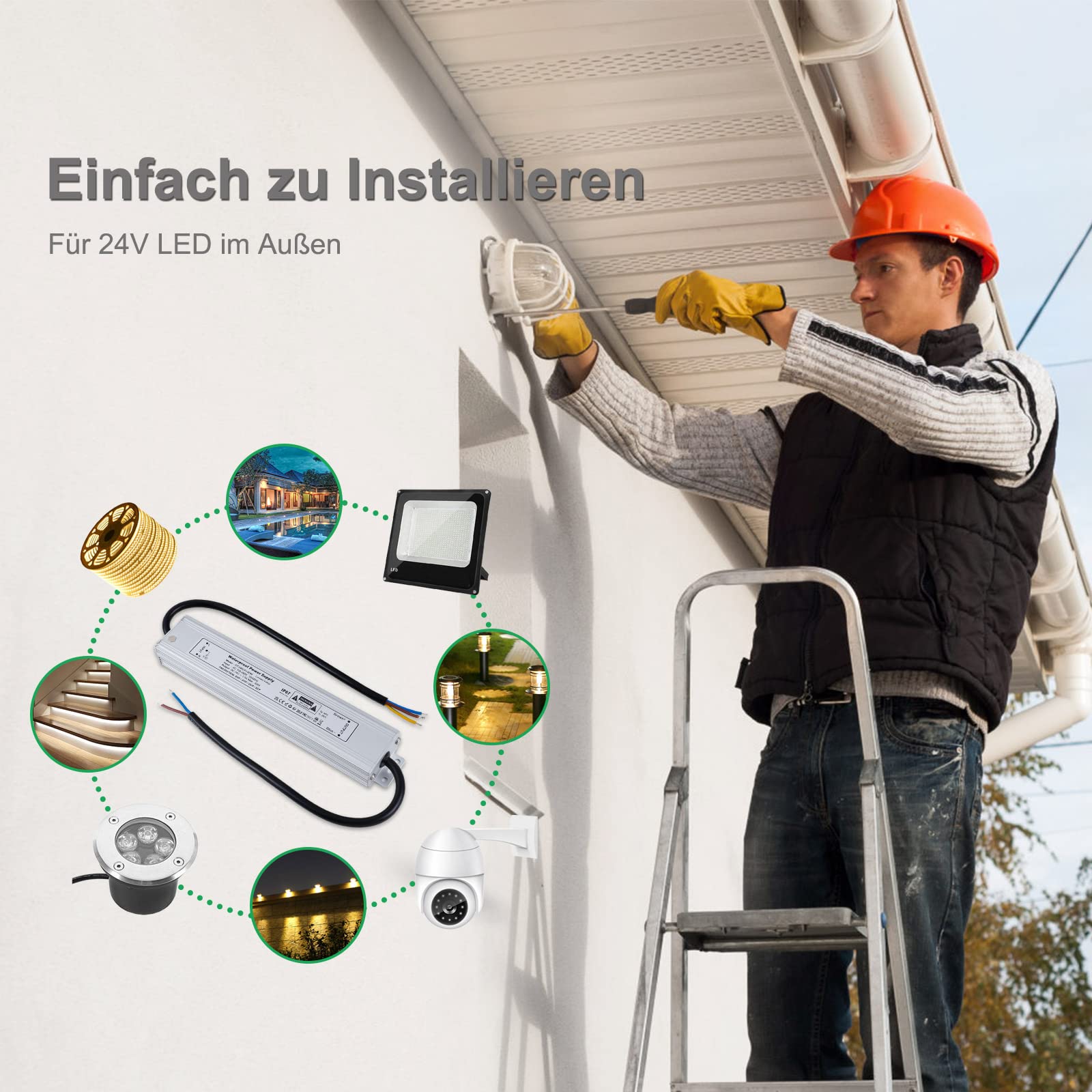REYLAX LED Trafo 24V Wasserdicht 60W 2,5A LED Treiber Gleichstrom Netzteil IP67 Trafo 230V auf 24V Driver Konstantspannung Transformator Niedervolt Schaltnetzteil für Außen Led Streifen Lampen