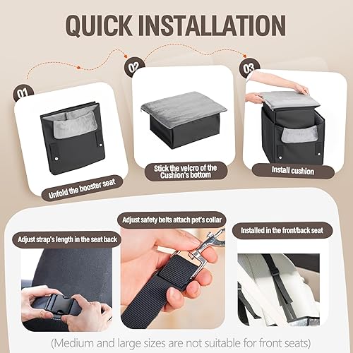 Miniatura 7 de Asiento de coche para perros pequeños o perros de tamaño mediano, asiento elevador portátil para perros con arnés y cojín grueso, perfecto para