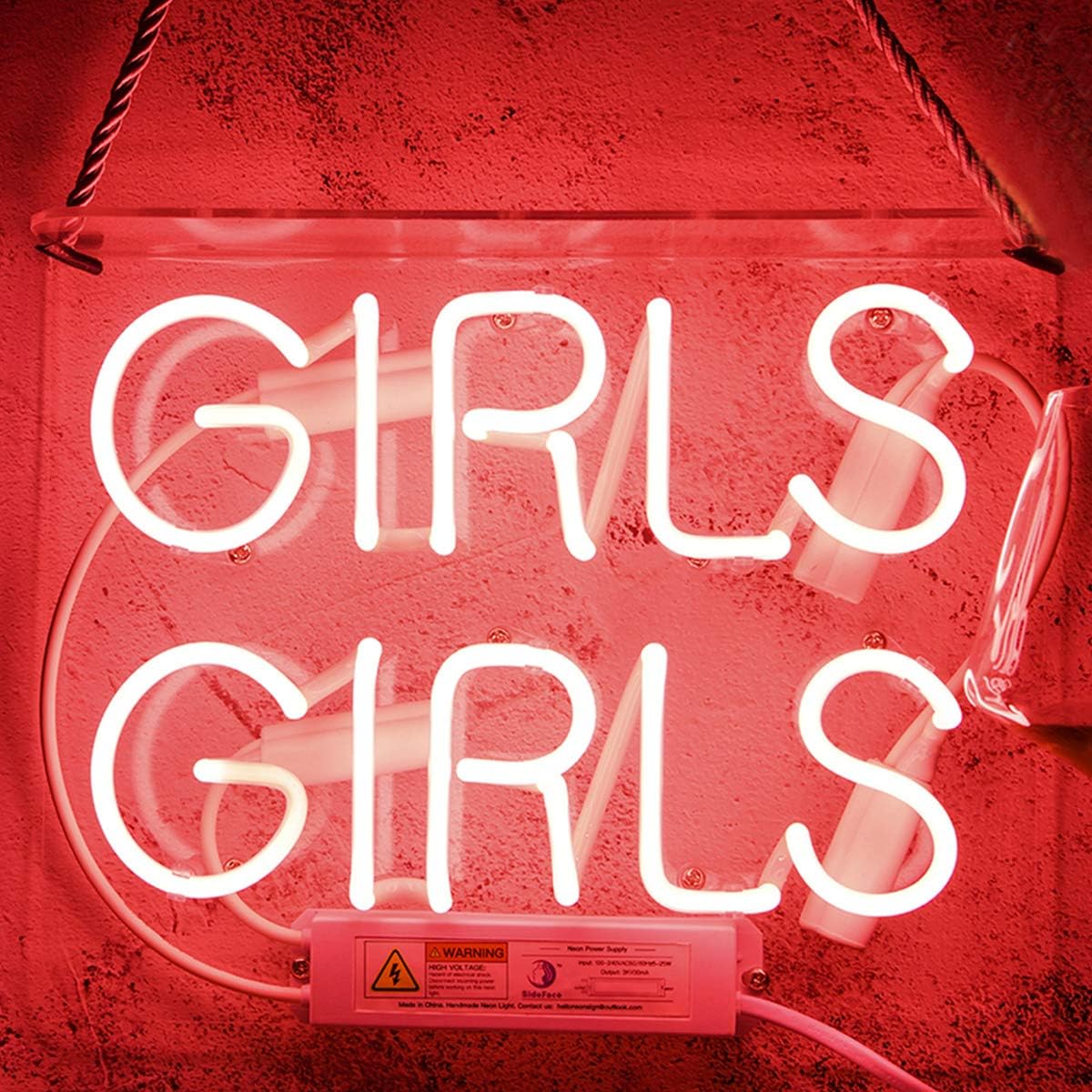 Neon Sign Girls Girls Red Letter Light for Wall Decor 10.6" x 8.2" Handmade Glass Tube Neon Light Sign with Eye Protective Soft Light for Bedroom Bar Party Holiday Gift Personalized Neon Light