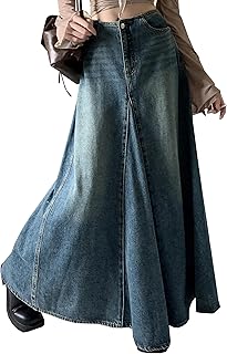 [ＭｅｎｇＦａｎ] デニム スカート レディース ロング フレア スカート ストレッチ ミモレ スカート ハイウエスト おしゃれ 黒 マーメイド スカート Aライン スカート ダメージ加工 デニム ロング スカート 韓国風