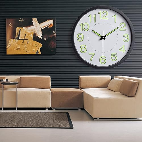 Miniatura 4 de Reloj de pared de 12 pulgadas, reloj de pared que brilla en la oscuridad, reloj de pared de madera silencioso sin tictac, reloj de pared decorativo