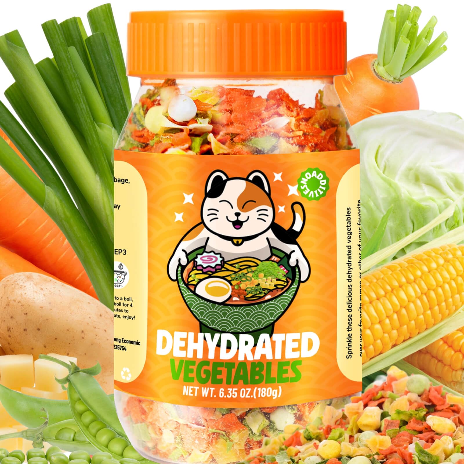 Dehydrated Dried Vegetables Ramen Toppings - 6.35oz Natural Mixed Vegetable Flakes, Noodle Soup, No Gluten& No Allergen, Freeze Dry Veggie for Cooking, Emergency Supply