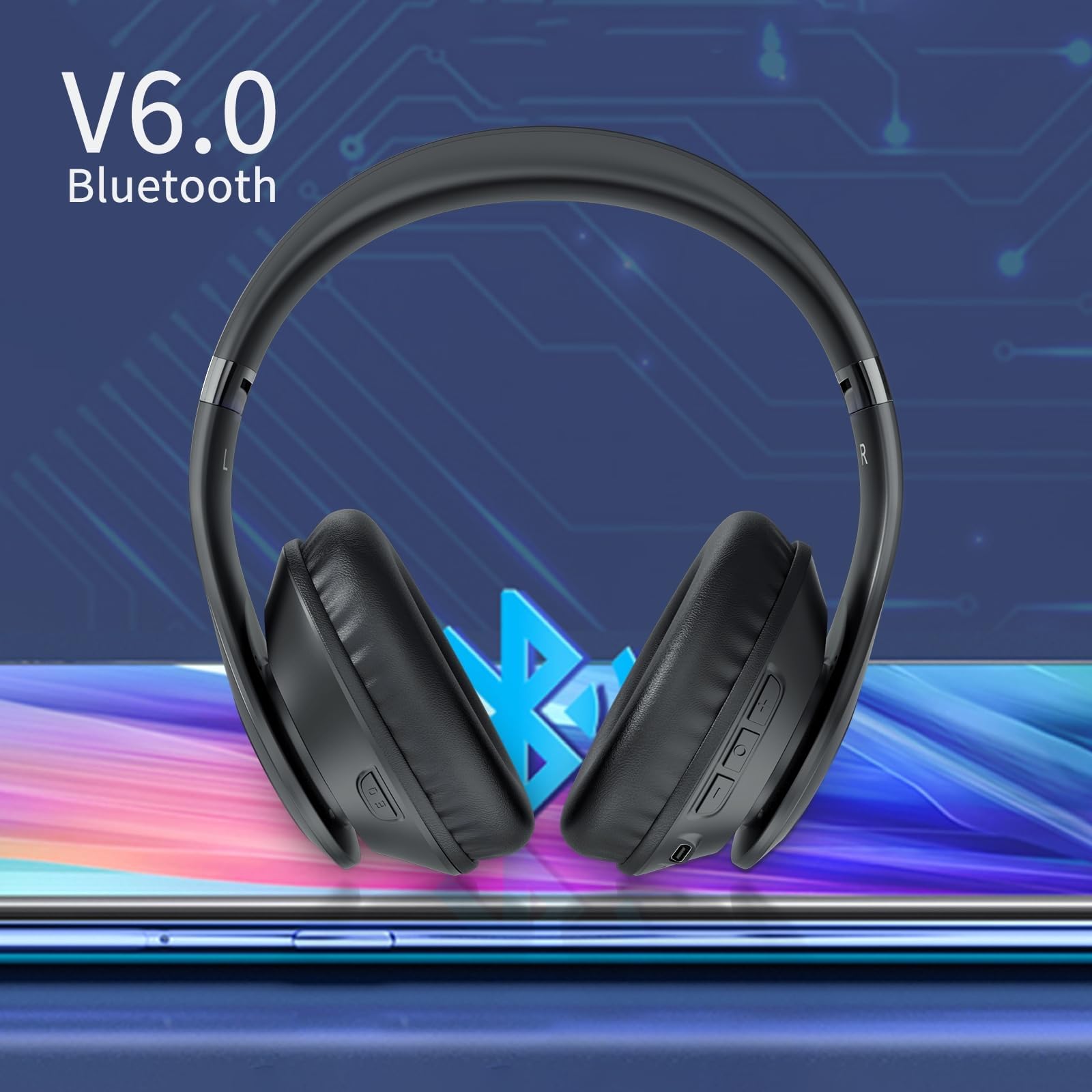 Uliptz Cuffie Wireless, 65 Ore Di Riproduzione, Over Ear, Senza Fili, Stereo HiFi con Microfono, Cuffie Bluetooth 5.3 per Viaggio/Ufficio/Telefono/PC (Nero)