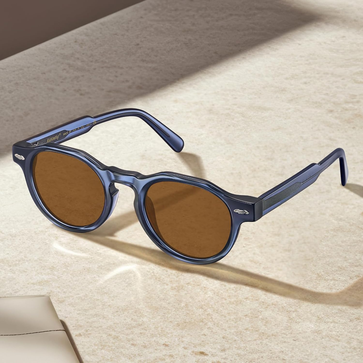 AVAWAY Polarized Mens Sunglasses Round, Italian Acetate UV Protection Retro Small Sun Glasses Fashion Shades AV2136 - Image 2