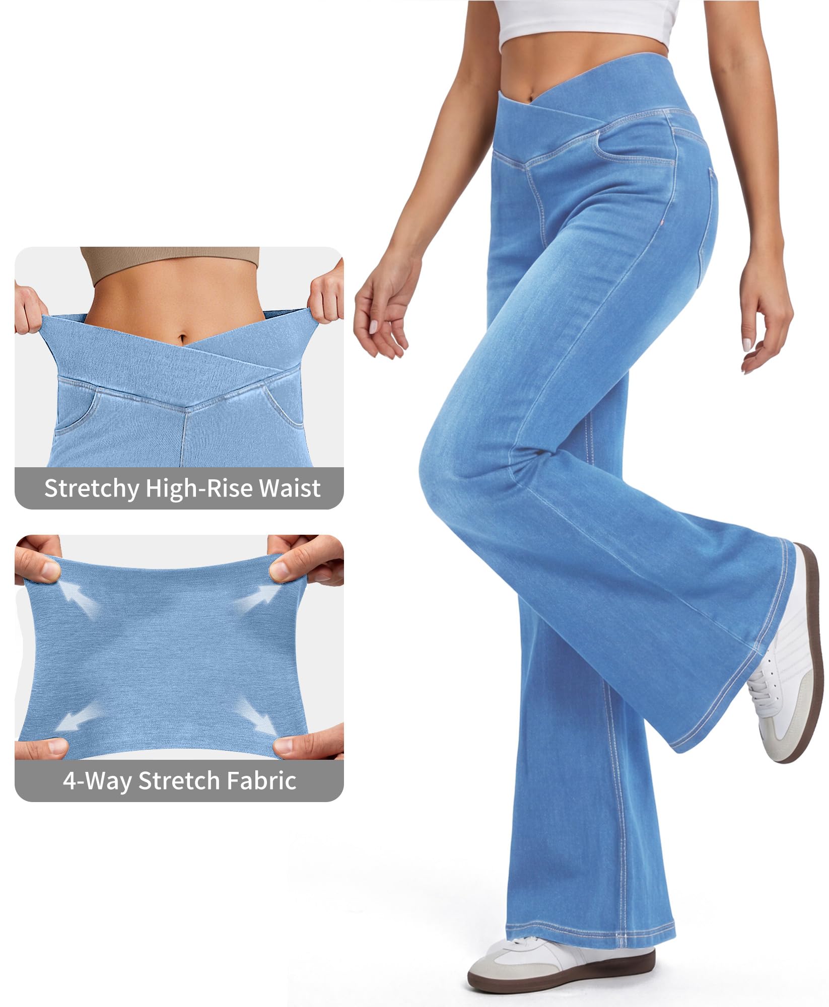 LaiEr Damen Bootcut Jeans mit V-förmigem Kreuzdesign und hohem Bund,elastischem Bund zur Bauchstraffung,lässige figurbetonte Yogahosen,mit Katzenbart-Effekt.hochelastische und weiche Denim Hose