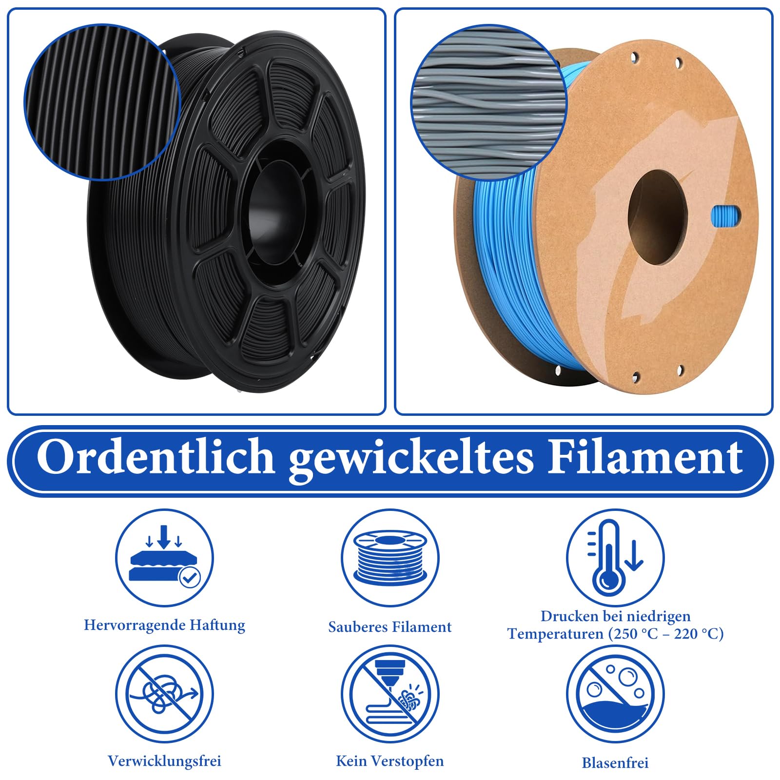 YOUNTHYE Filamento PLA da 5 kg, nero, 1,75 mm (bobina da 5 x 1 kg), filamento per stampante 3D per stampanti FDM, dimensioni precise, non si attorcigliano