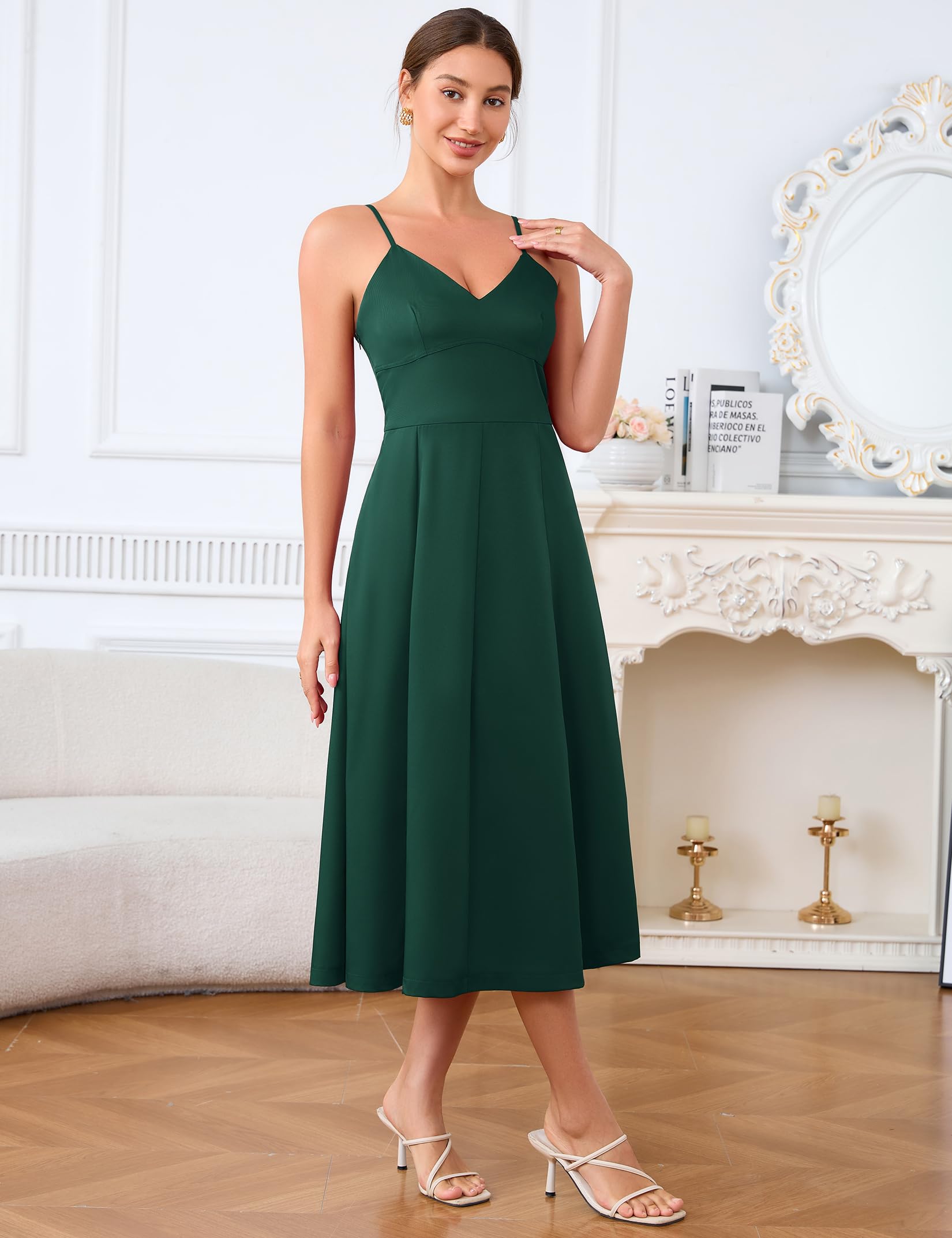 Partykleid v-Ausschnitt Träger Cocktailkleid Für Damen - Festliches Midikleid Für Hochzeiten, Partys Und Besondere Anlässe