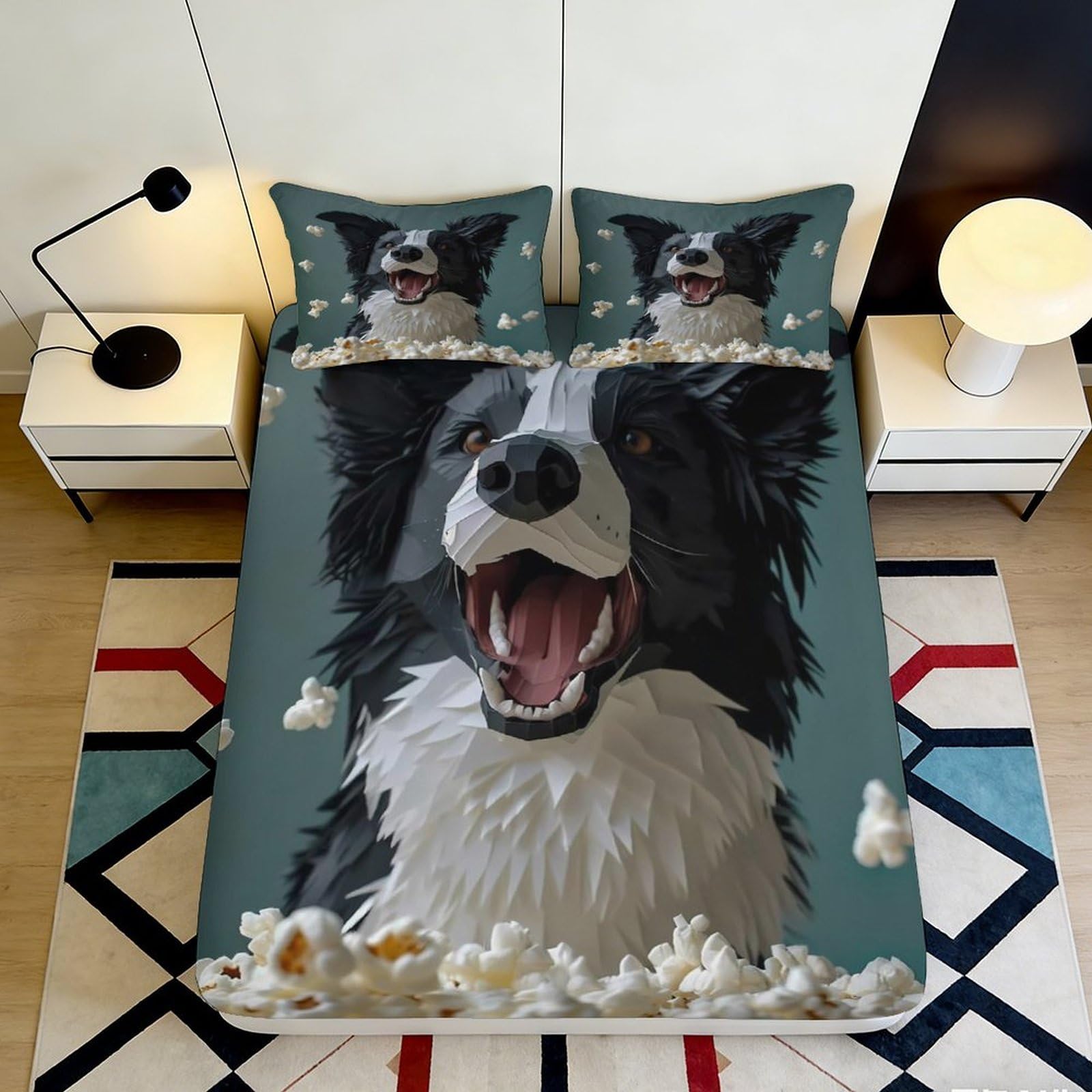 Zfldkwgb Style-2 3D Printed Border Collie Dog Fitted Sheet Microfiber Soft Breathable Cartoon Paw Bed Cover For Bedroom Guest Room Decor 90X200x25cm