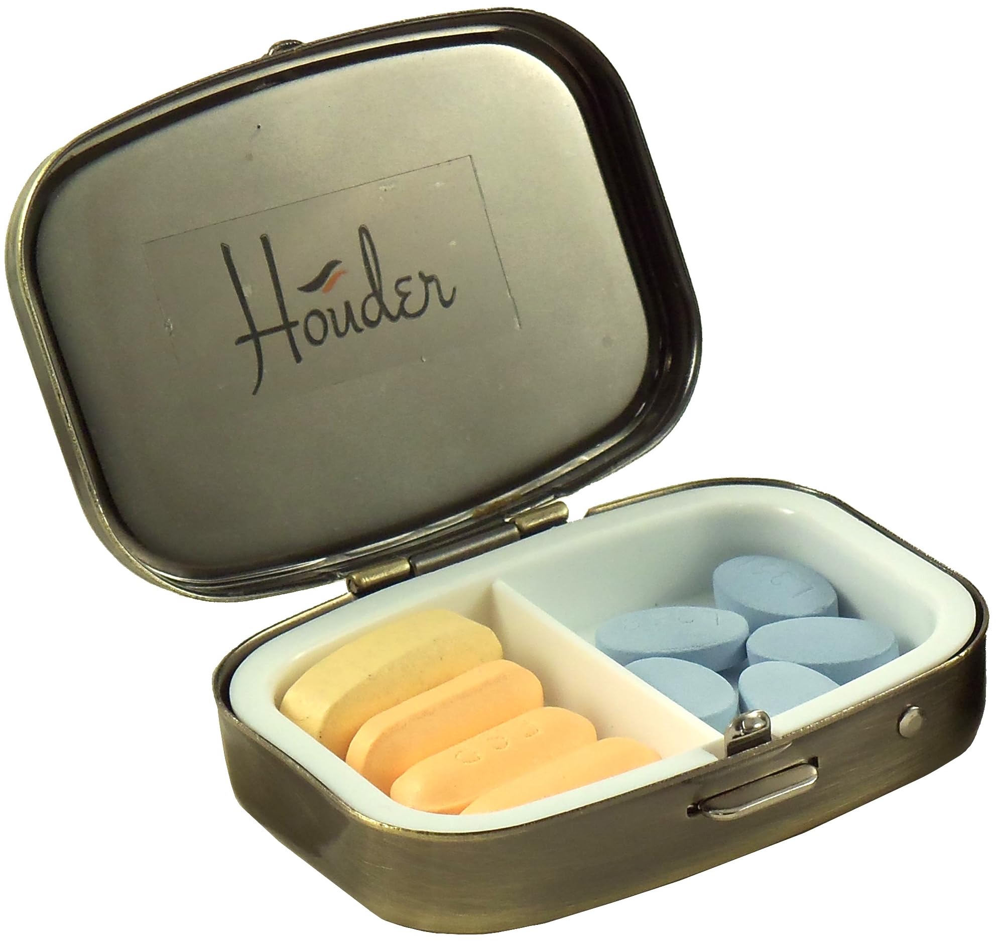 Pastillero de latón elegante – Pastillero decorativo con caja de regalo – Lleva tus medicamentos con estilo (rectangular)