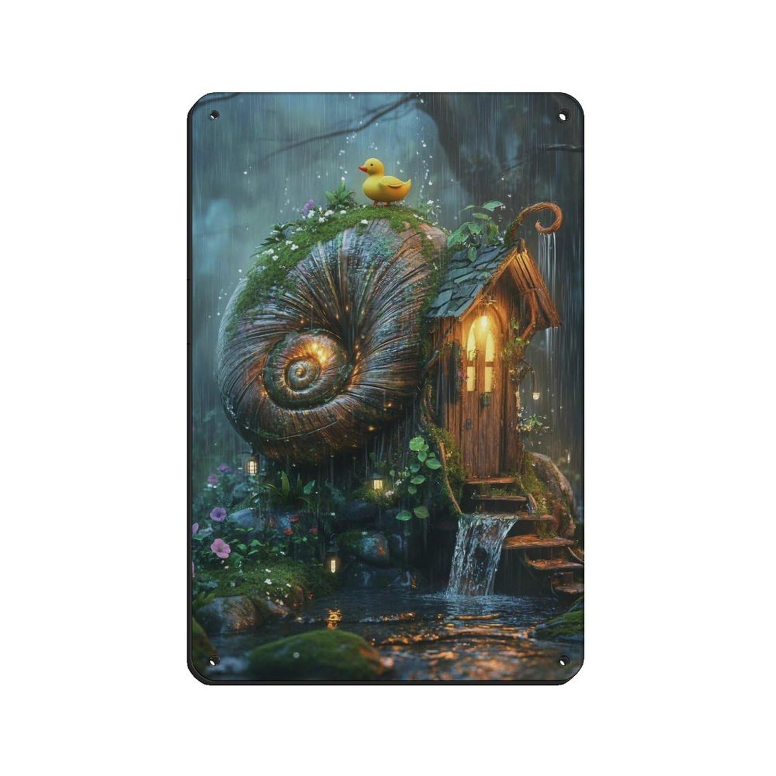 Lxwnze 20L X 30W Cm Enchanted Forest Snail House Retro Poster Metal Tin Sign Chic Art Retro Iron Painting Bar People Cave Cafe Family Garage Poster Wall Decoration 8X12inch(20X30cm)