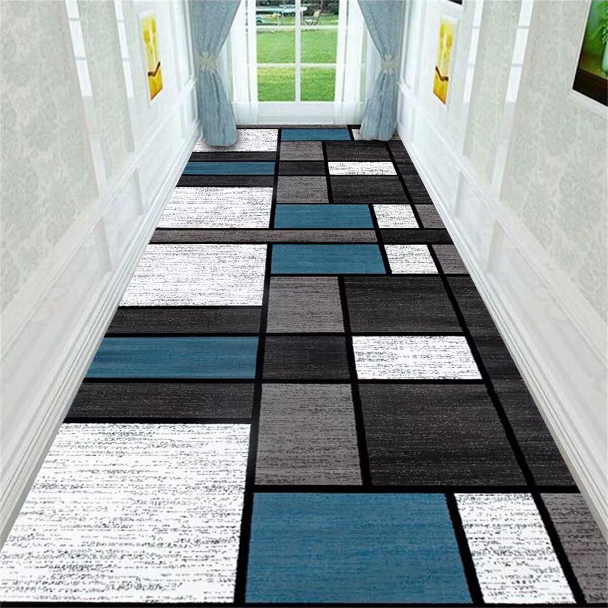 Decoration Chambre Fille Ado Tapis Chambre Bebe Décoration de Ligne géométrique Gris-Bleu antidérapante Tapis D'Éveil 140X200CM