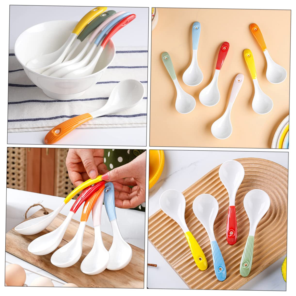 Keramik Suppenlöffel 6 Stück Glatte Oberfläche Tragbarer Kleiner Essenslöffel Für Ramen Pho Udon Picknick