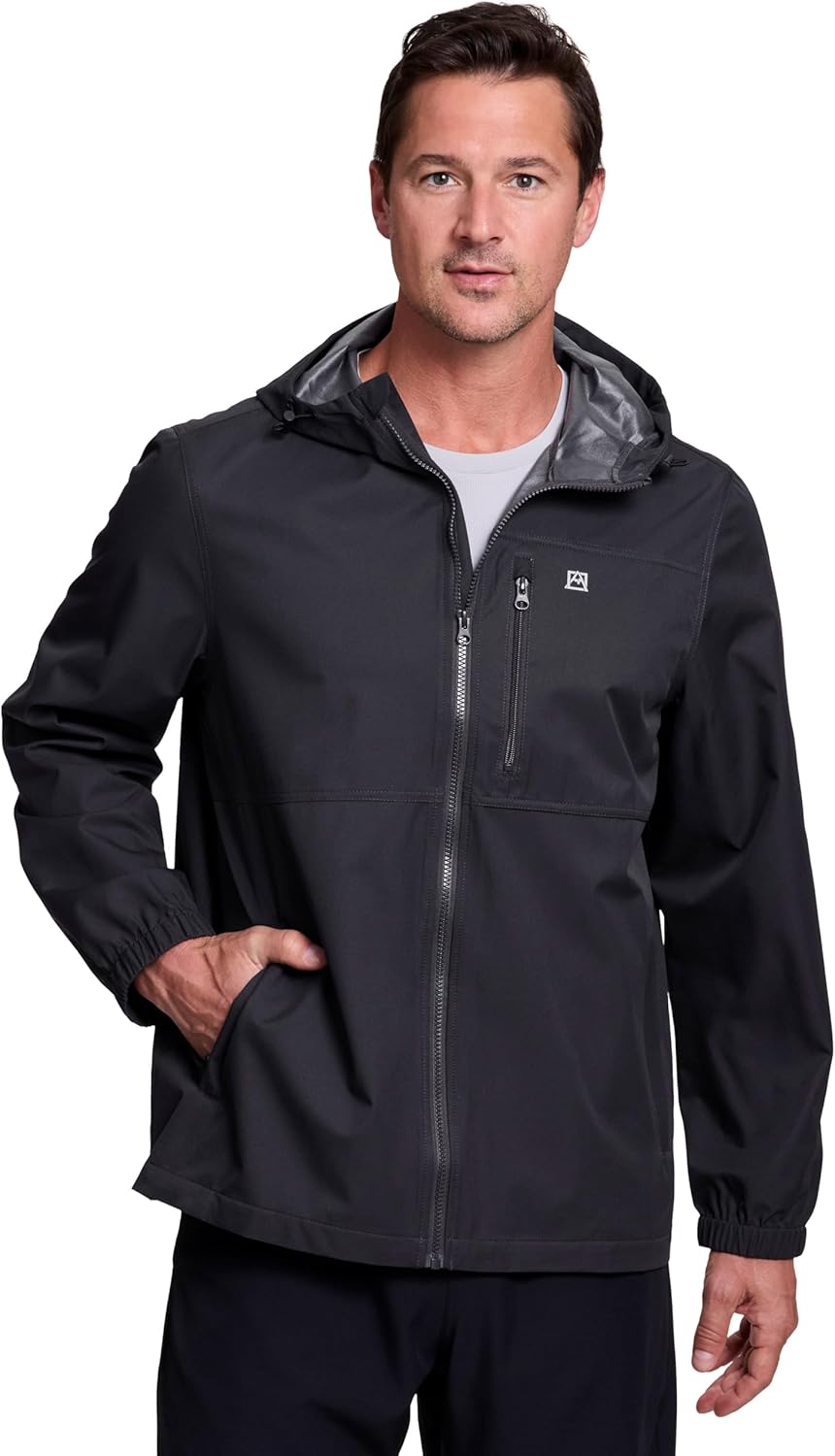 Avalanche Men's Rain Jacket, Transitional Water Resistant Technical Zip Up Hooded Rain Coat with Zipper Pockets