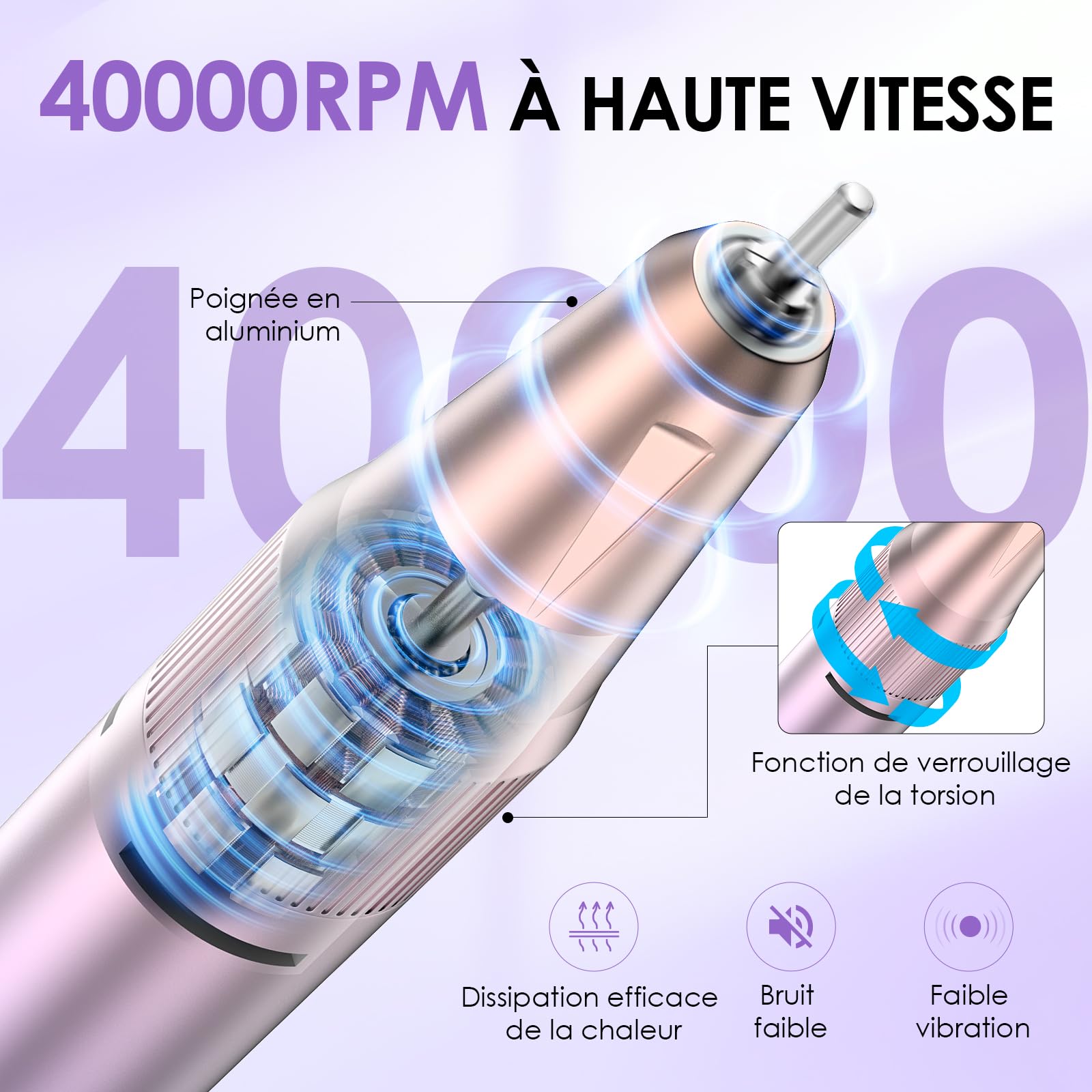 HOMEASY Ponceuse pour Ongles Professionnel: 40000 RPM Portable Lime à Ongles Électrique Rechargeable, 16 en 1 Ponceuse Ongle Avec LED Écran, Kit de Manucure Pédicure Vitesse Réglable pour Salon/Maison
