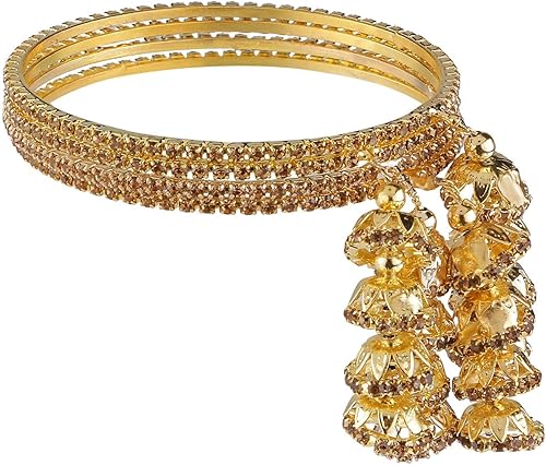 Efulgenz Brazaletes para mujer, joyería india, Bollywood, tradicional, diamantes de imitación de cristal, boda, Jhumka, borla pulsera, conjunto de