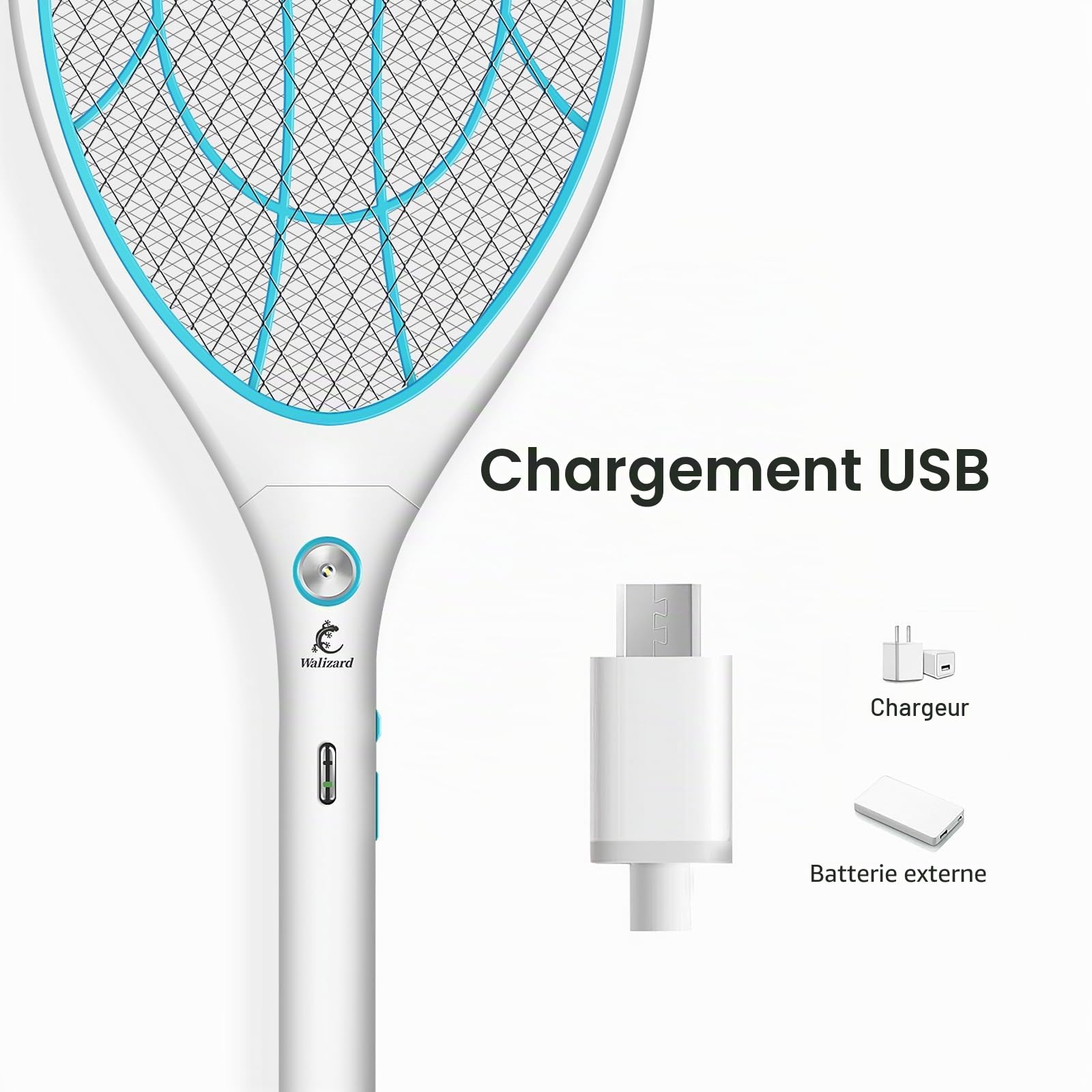 Raquette Anti Moustique Electrique 3000V USB Rechargeable Tapette à Mouche Intérieur