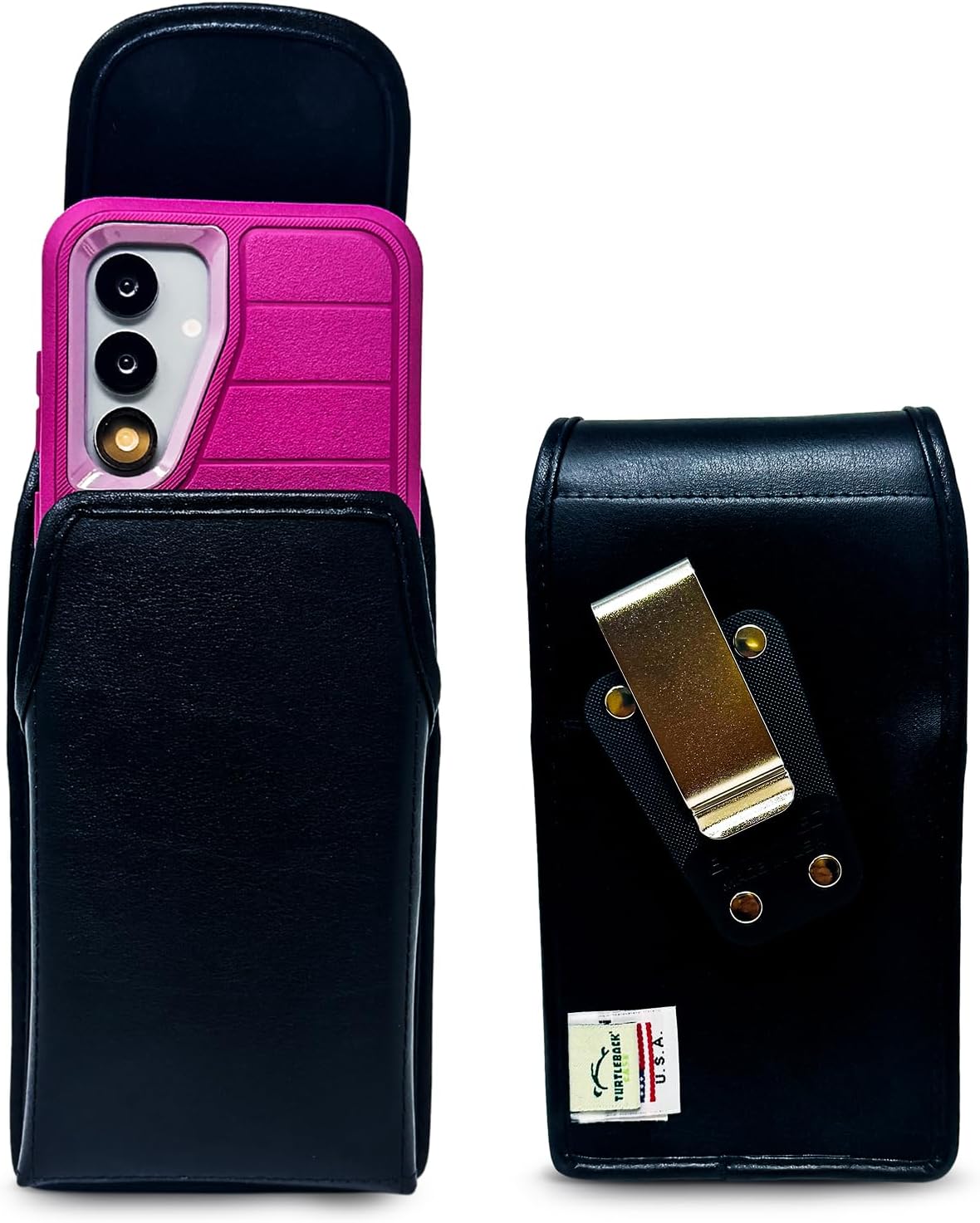 Turtleback Premium Leather Phone Holster for Galaxy S26, S25 to S20 – Large - Black Phone Belt Holder Fits with Defender or Bulky Sized Cases, Cell Phone Holster with Heavy Duty Rotating Belt Clip