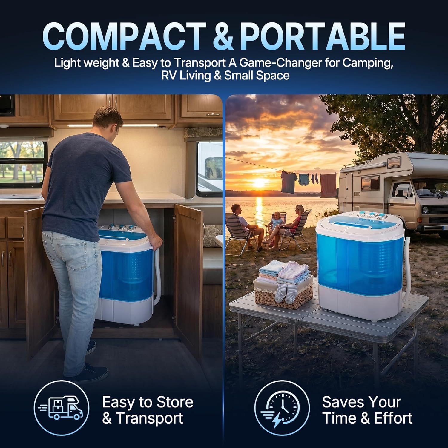 ZENY Portable Mini Clothes Washing Machine Twin Tub 9.9lbs Capacity | Small Laundry Washer Aparment Spin Dryer with Drain Pipe Lightweight for Dormitory RV product thumbnail 6