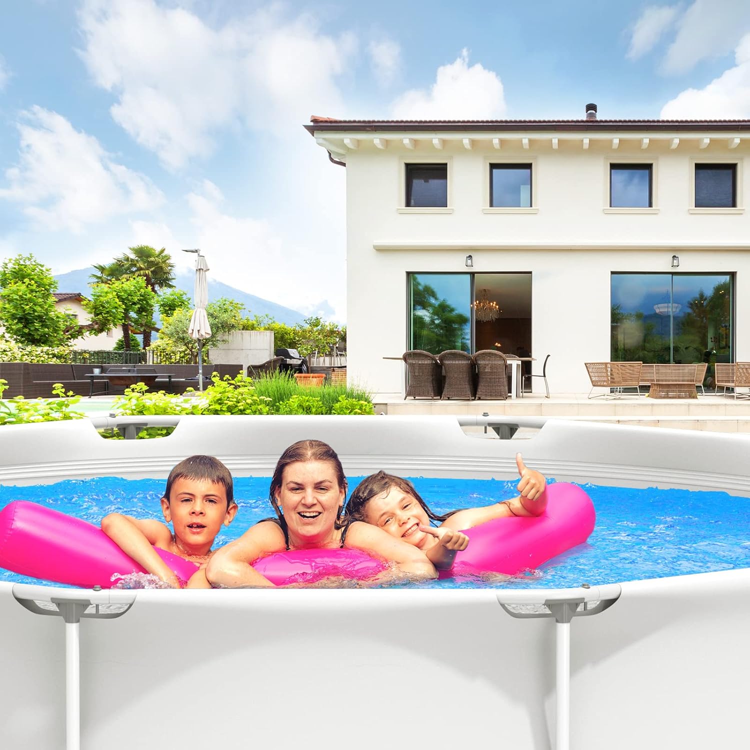 Goplus Above Ground Swimming Pool, 12ft x 12ft x 30inch Outdoor Steel Frame Pool W/Pool Cover, Reinforced Steel Frame, Round Swimming Pool for Backyard, Garden, Patio, Balcony (Gray)