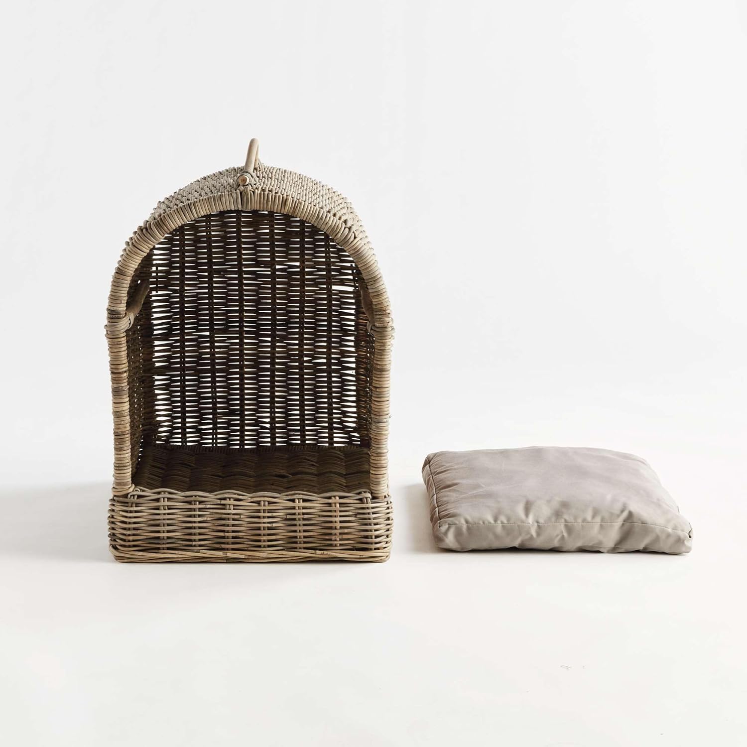 Napa Home & Garden Normandy Canopy Enclosed Handwoven Small Raised Pet Bed 23.5" x 29" All Seasons Coastal Farmhouse Rustic Premium Luxury Kubu Rattan Frame Cotton Blend Pad Versatile Animal Cat Puppy